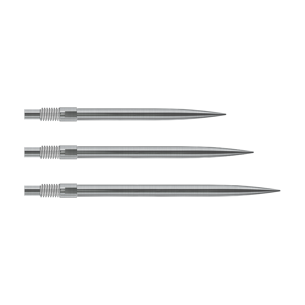 Harrows Quick Point Dart Tips - Silver Das Bild zeigt silberne Harrows Quick Point Dartspitzen. Sie sind für Dartspieler zum einfachen Wechsel der Spitzen gedacht.