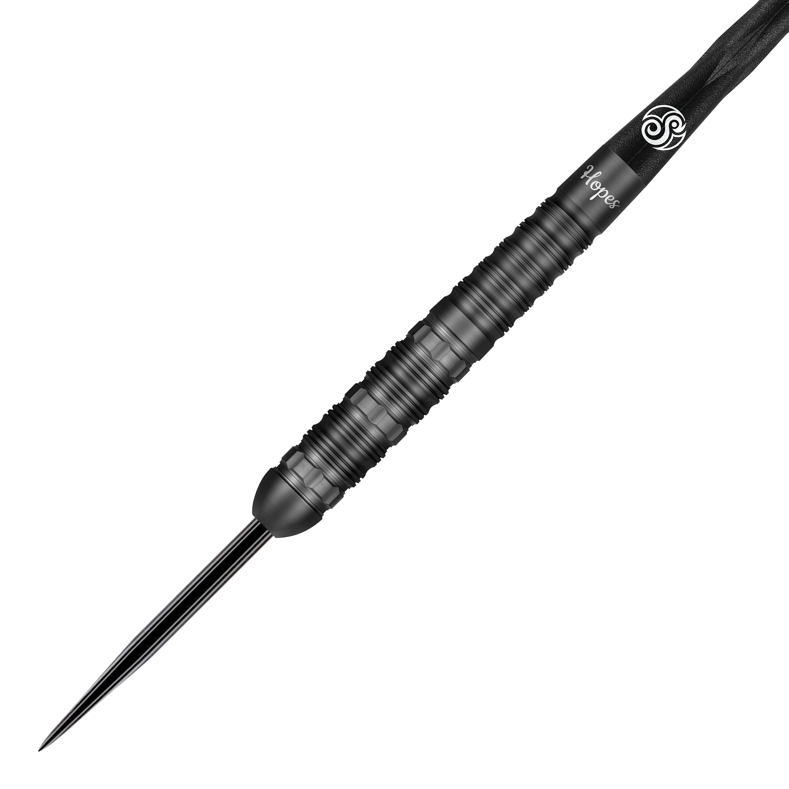 Shot Pro-Series Haupai Puha 2 steel darts - 24g Das Bild zeigt einen schwarzen Steeldart aus der Shot Pro-Series Haupai Puha 2 mit 24 Gramm Gewicht. Der Dartpfeil hat ein modernes, geriffeltes Design für besseren Halt.