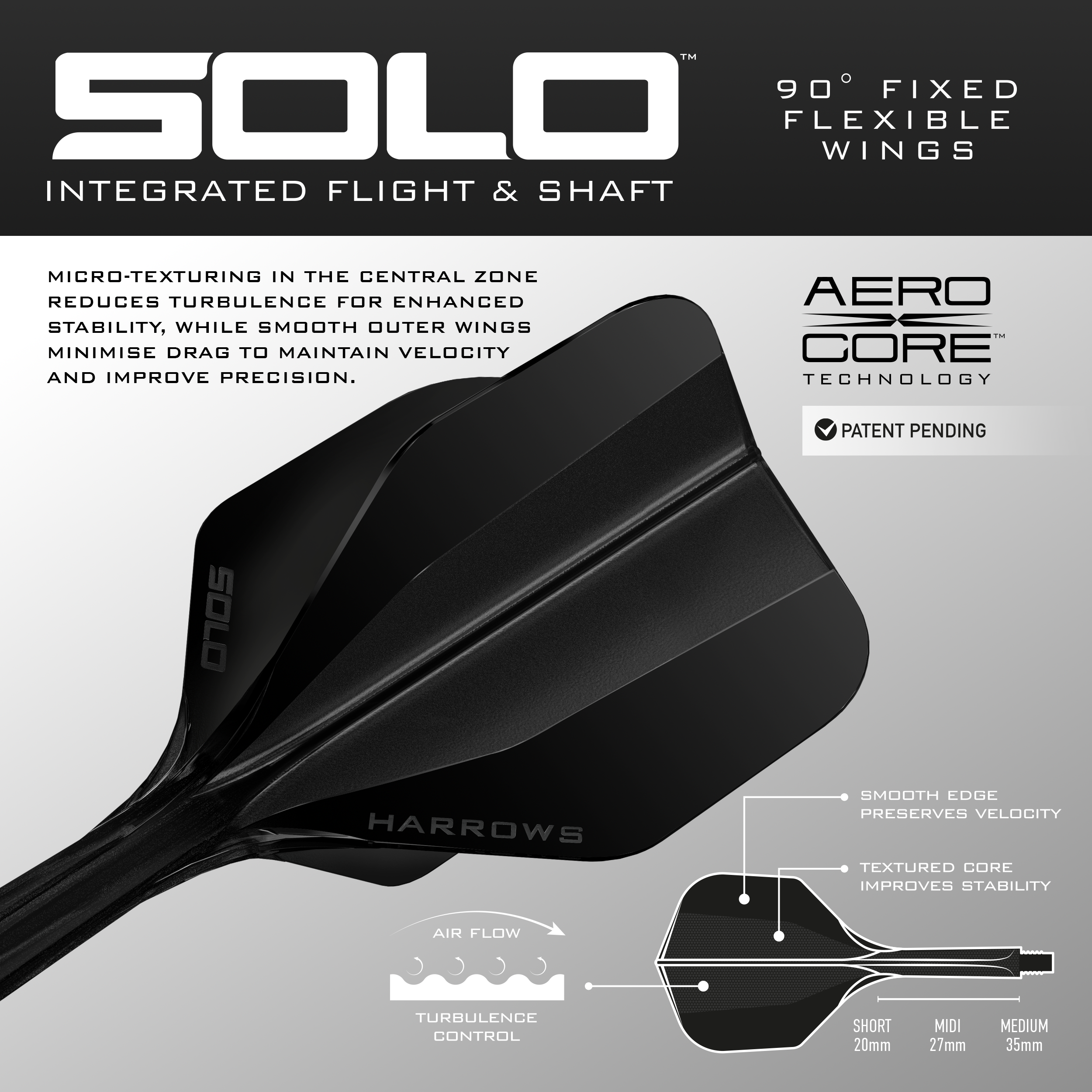 Dieses Bild zeigt das Harrows Solo No6 Flight-Shaft-System in Schwarz. Das Produkt ist aus einer anderen Position dargestellt.