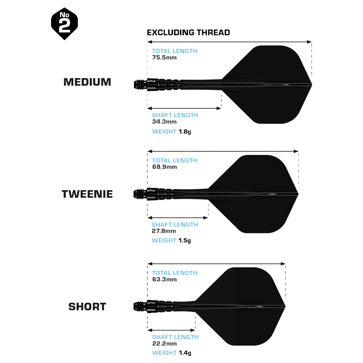 Das Bild zeigt das Mission Force 90 Vortex No2 Flight-Shaft-System in der Farbe Solid Black. Dieses System bietet stabile Flugeigenschaften für Darts.