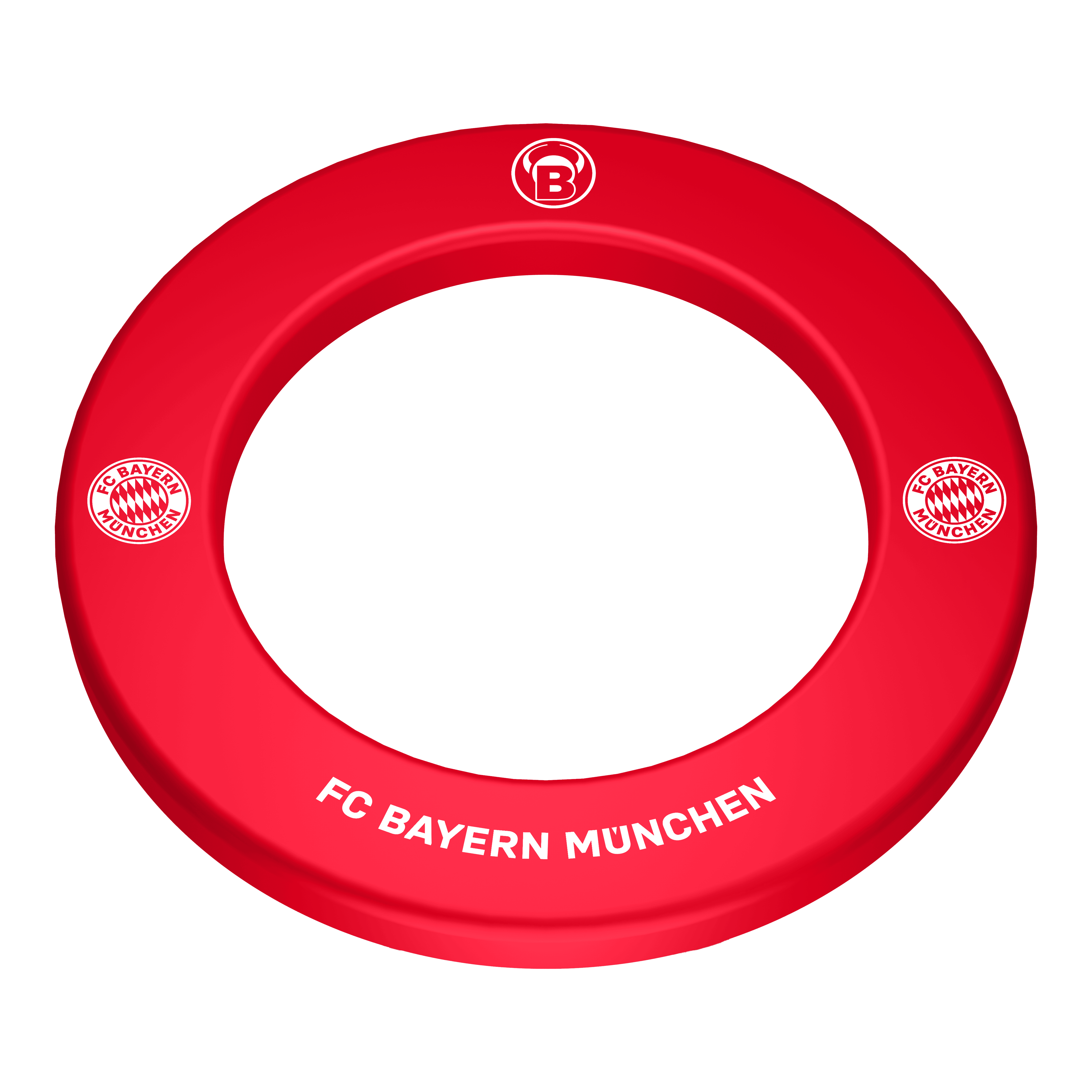 Bulls FC Bayern Munich Premium Dartboard Surround Das Bild zeigt das Bulls FC Bayern München Premium Dartboard Surround. Es handelt sich um eine hochwertige Umrandung für ein Dartboard im Design des FC Bayern München.