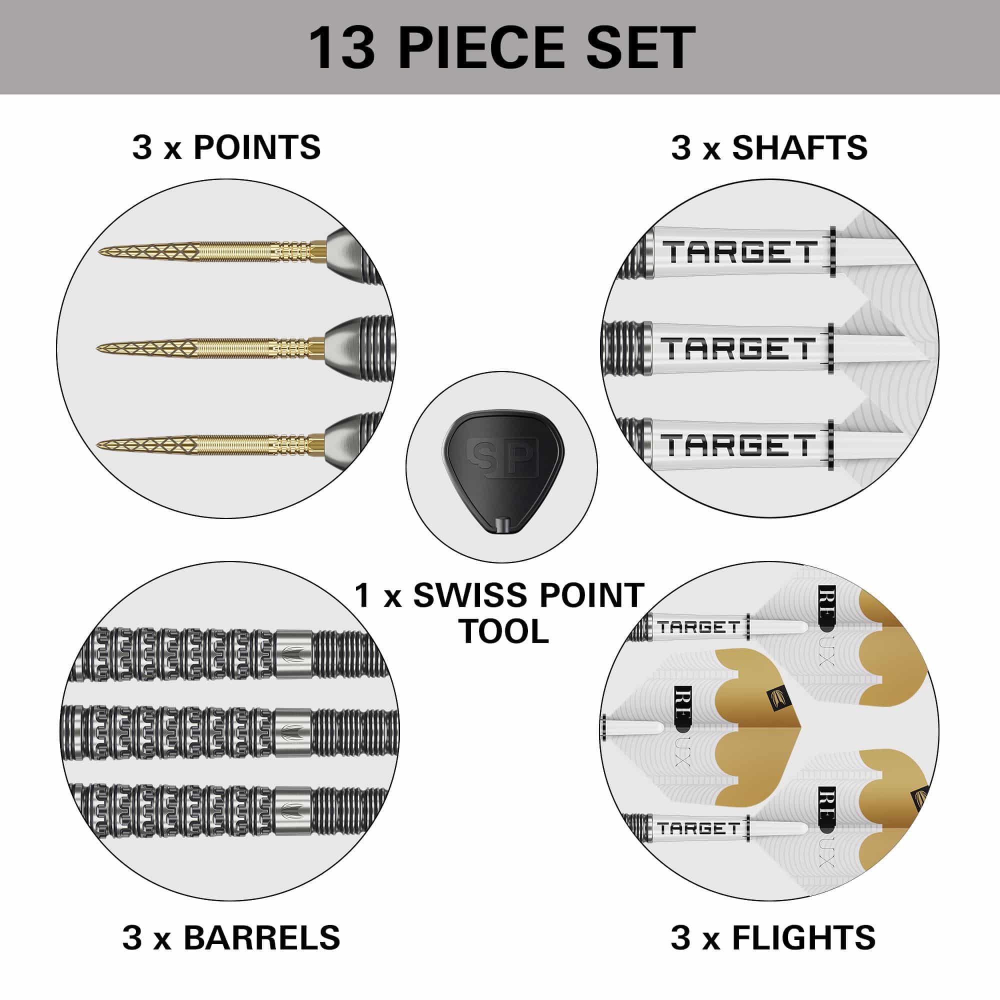 Das Bild zeigt die Target Redux 03 Swiss Point Steeldarts. Diese Steeldarts bieten eine hohe Präzision beim Werfen.