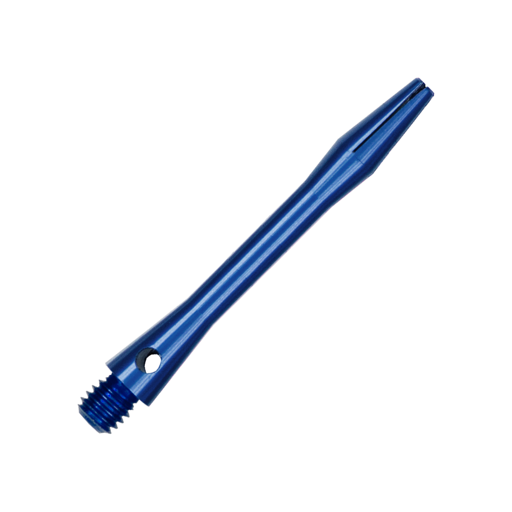 Aluminum Shafts - Blue Ein einzelner blauer Aluminiumschaft ist im Bild zu erkennen. Er ist passend für handelsübliche Dartpfeile.