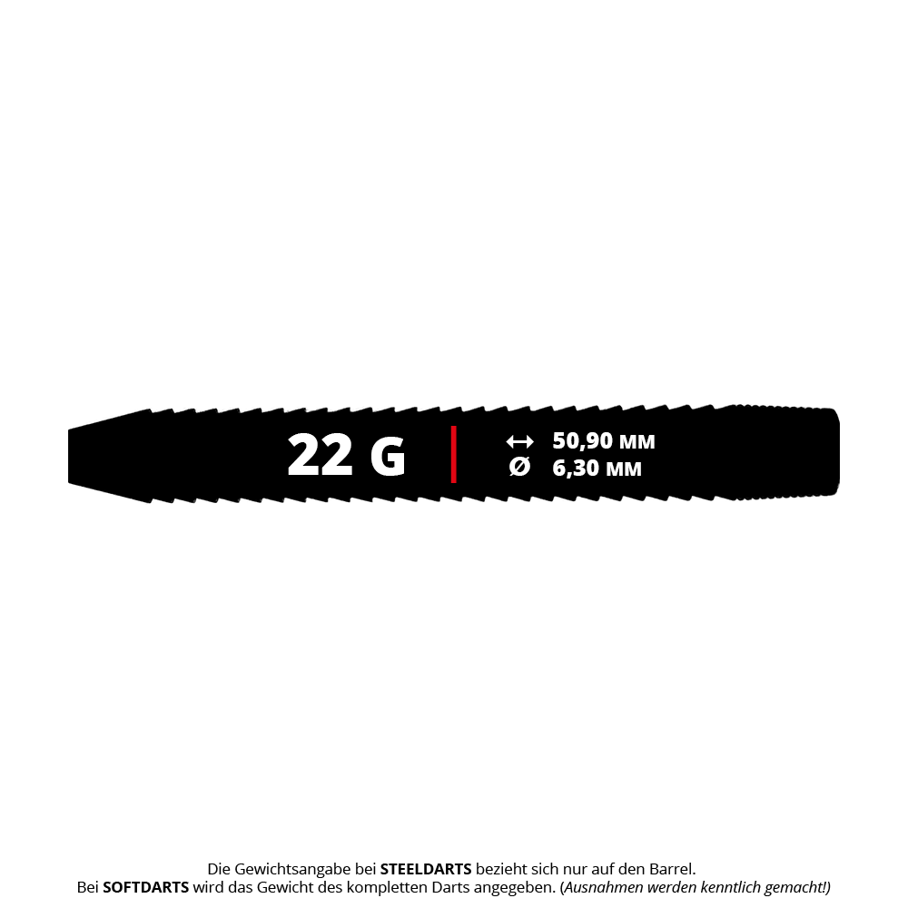 McDart Shark 3 steel dart barrels - 22g Das Bild zeigt die McDart Shark 3 Steeldart-Barrels - 22g. Die Abbildung hebt das Design und das Gewicht der Barrels hervor.