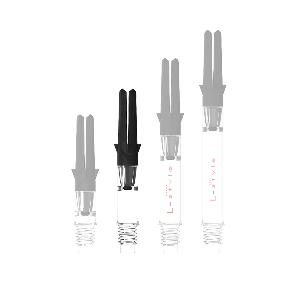 Abbildung mit dem Namen L-Style L-Shaft Carbon Silent Straight Clear OhneKappen 32mm 1. Es handelt sich wahrscheinlich um einen Schaft für Dartpfeile.