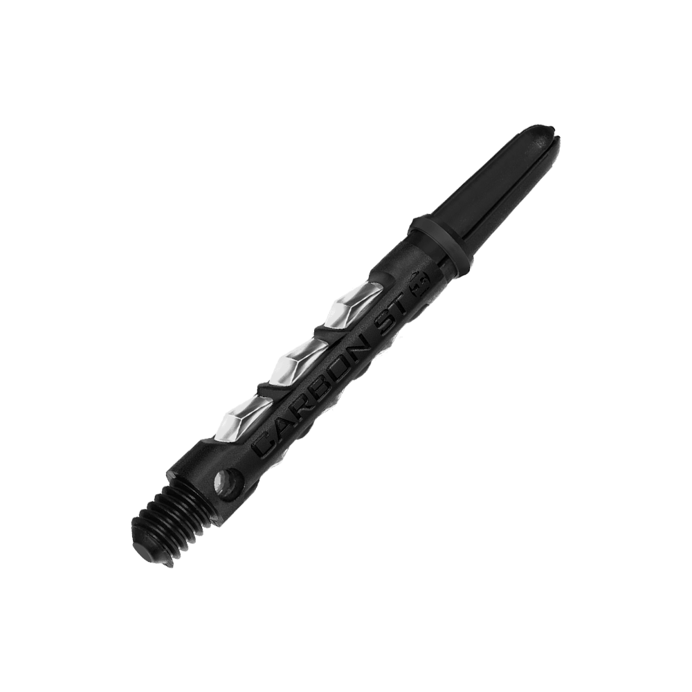 HR417_Harrows_Carbon_ST_Shafts_Clear_40mm_2 Das Bild zeigt einen Harrows Carbon ST Shafts - Clear für Darts. Der Schaft ist schwarz und hat ein modernes, strukturiertes Design.
