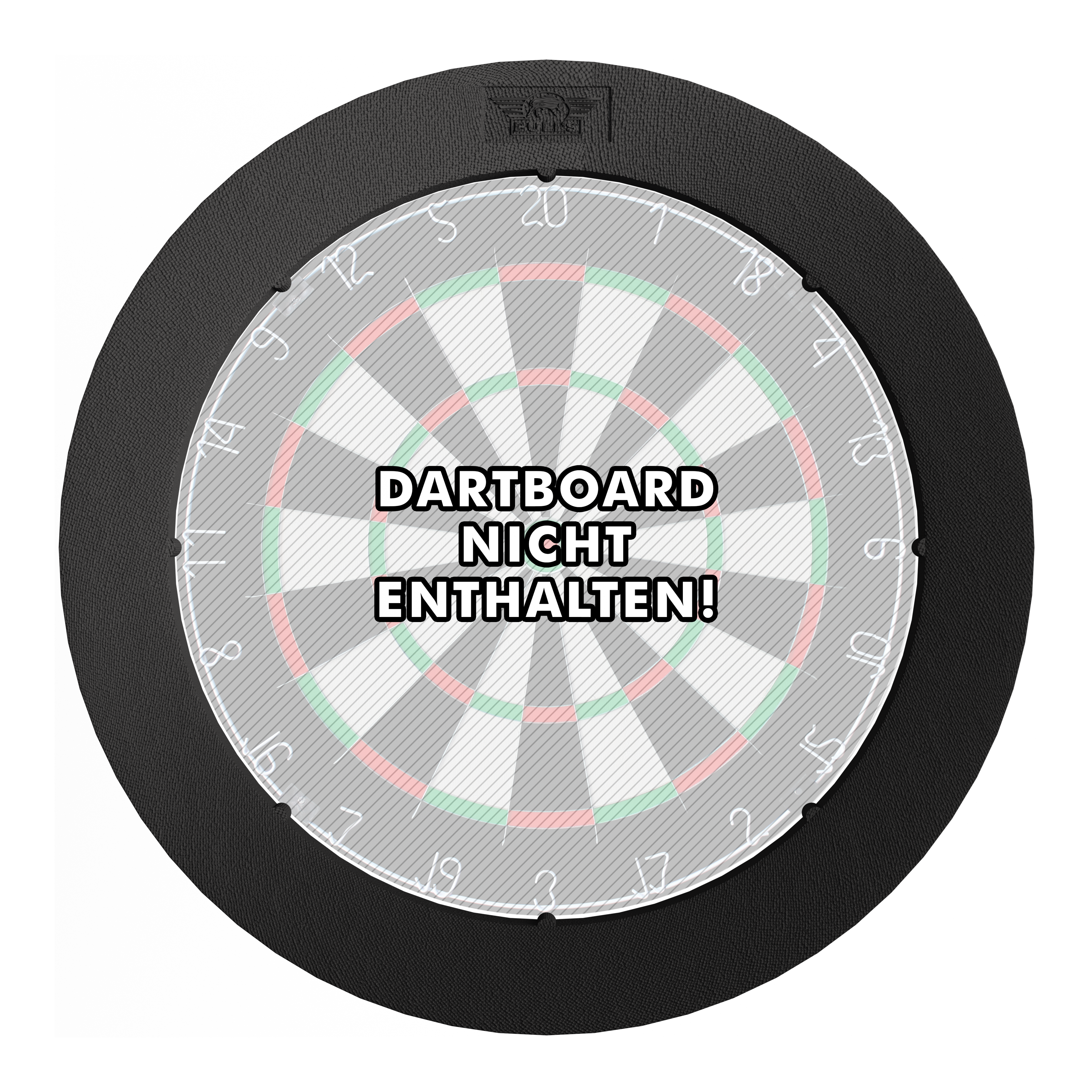 Bulls NL Lumo Light Surround lighting system Das Bild zeigt das 'Bulls NL Lumo Light Surround Beleuchtungssystem' rund um eine Dartscheibe. In der Mitte steht der Hinweis: "Dartboard nicht enthalten!"