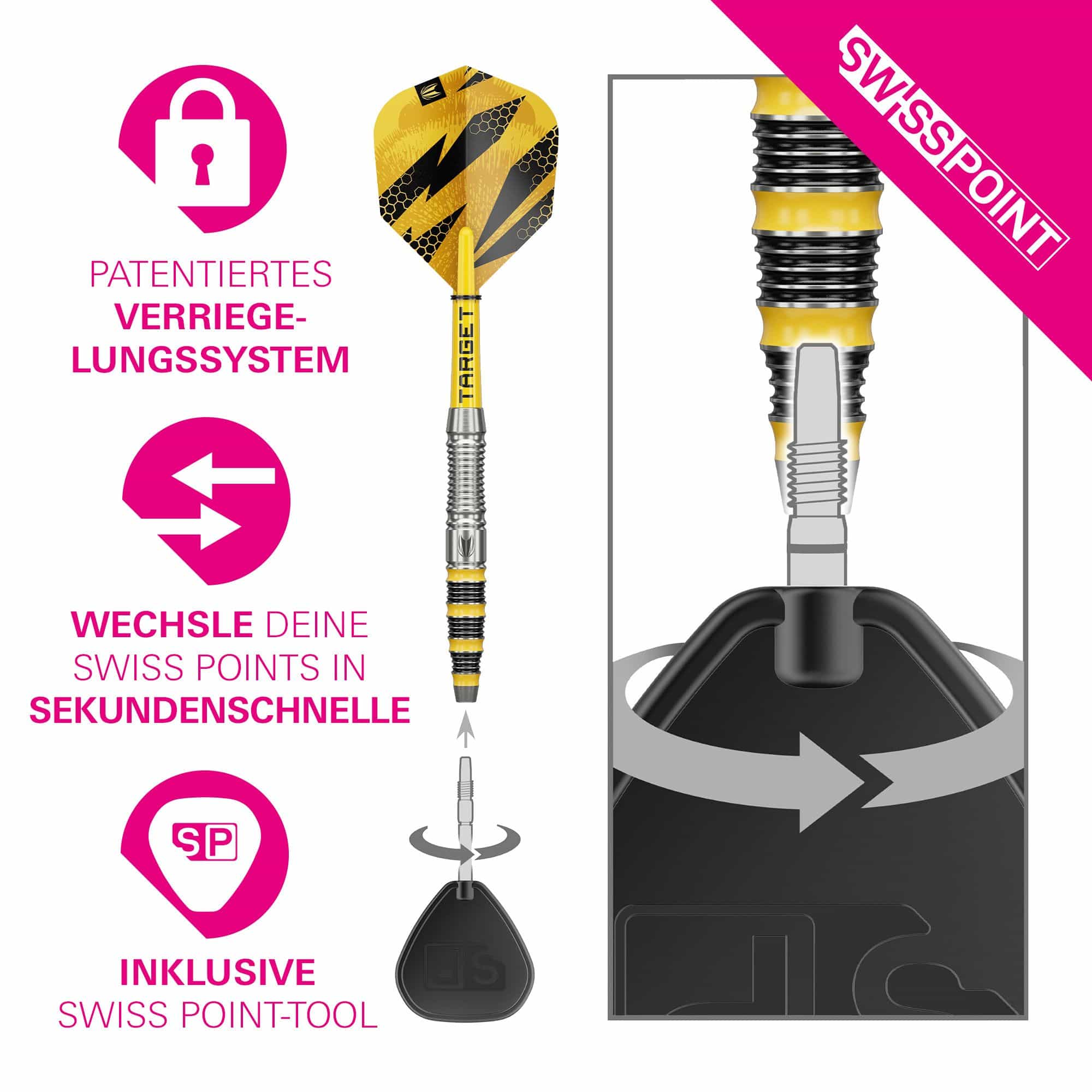 Target Buzz 03 Swiss Points steel darts Dies ist ein Bild von Target Buzz 03 Swiss Points Steeldarts. Die Darts sind speziell für Präzision und Leistung entwickelt.