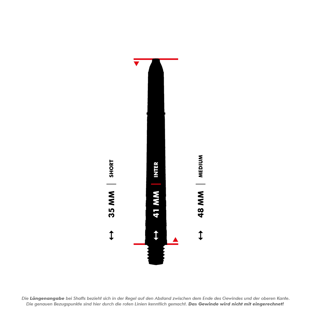 7020_Winmau_Prism_Force_Shafts_5_41mmTJUr0lWbF658A Das Bild zeigt eine Längenübersicht der Winmau Prism Force Shafts in der Farbe Rot. Es werden die drei verfügbaren Längen (35 mm, 41 mm und 48 mm) inklusive Messhinweis angezeigt.