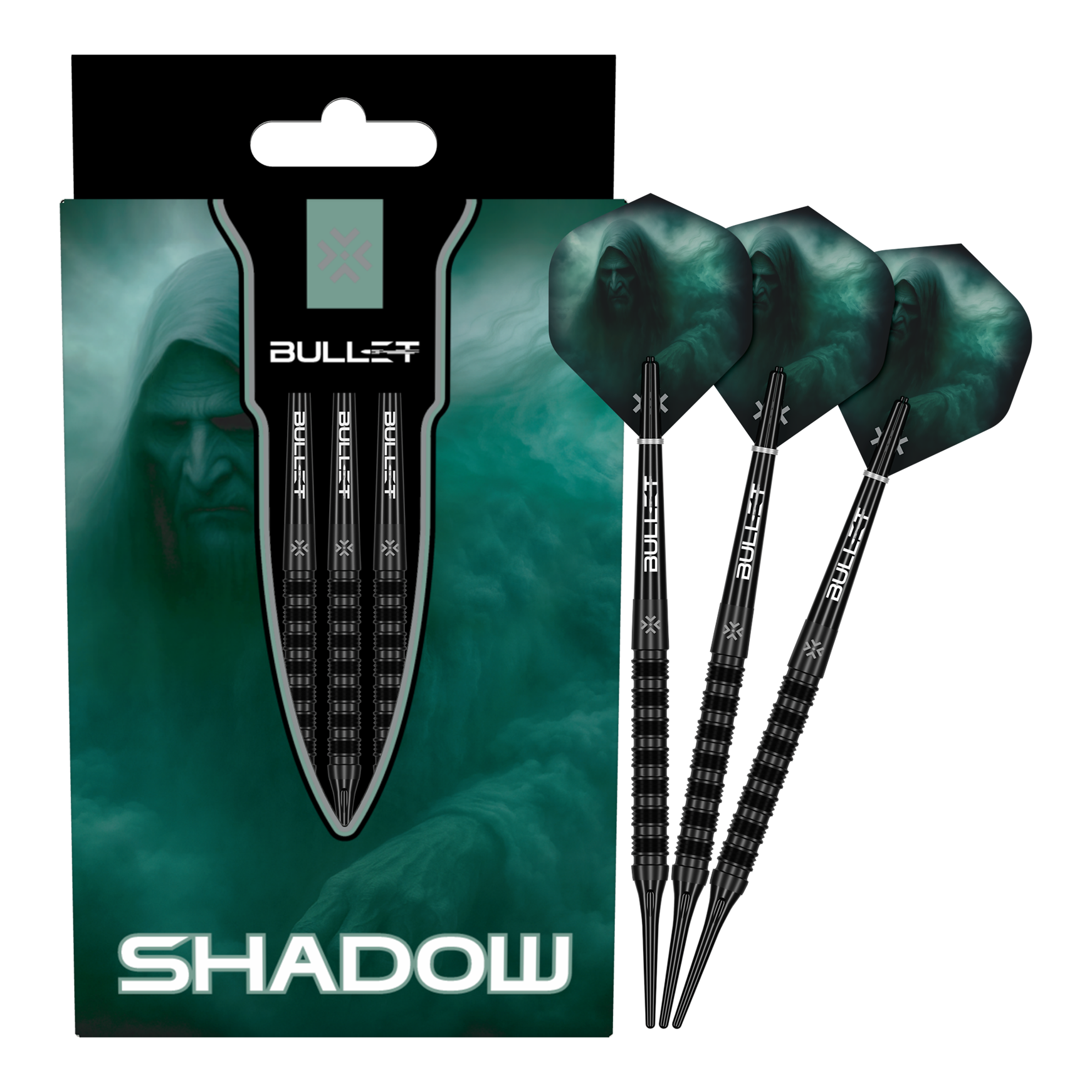 Das Foto zeigt die Bullet Shadow Softdarts - 20g in Gesamtansicht. Diese Darts eignen sich bestens zum präzisen Werfen.