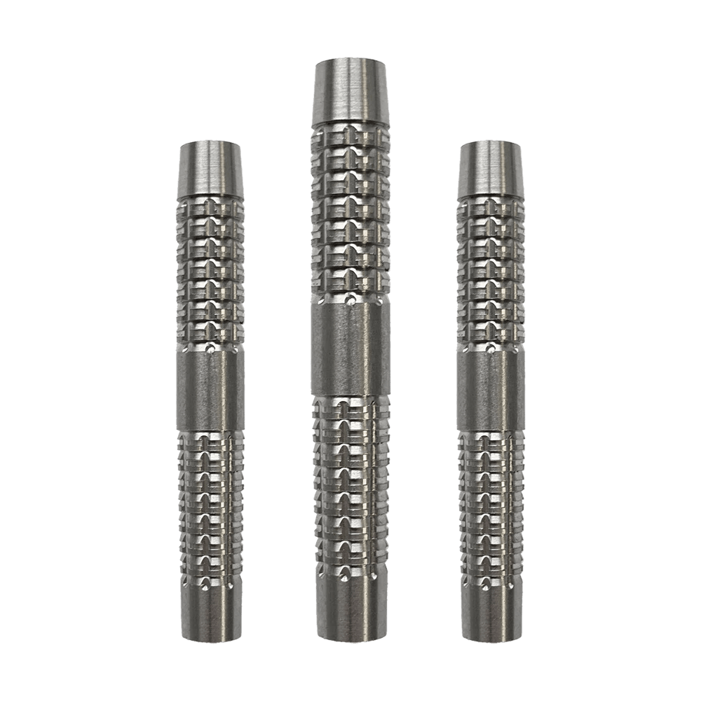 McDart SilverGrip Softdart Barrels - 20g Das Bild zeigt drei silberne Dart-Barrels der Marke McDart SilverGrip Softdart, jeweils mit einem Gewicht von 20 Gramm. Die Barrels haben eine strukturierte, griffige Oberfläche für besseren Halt.