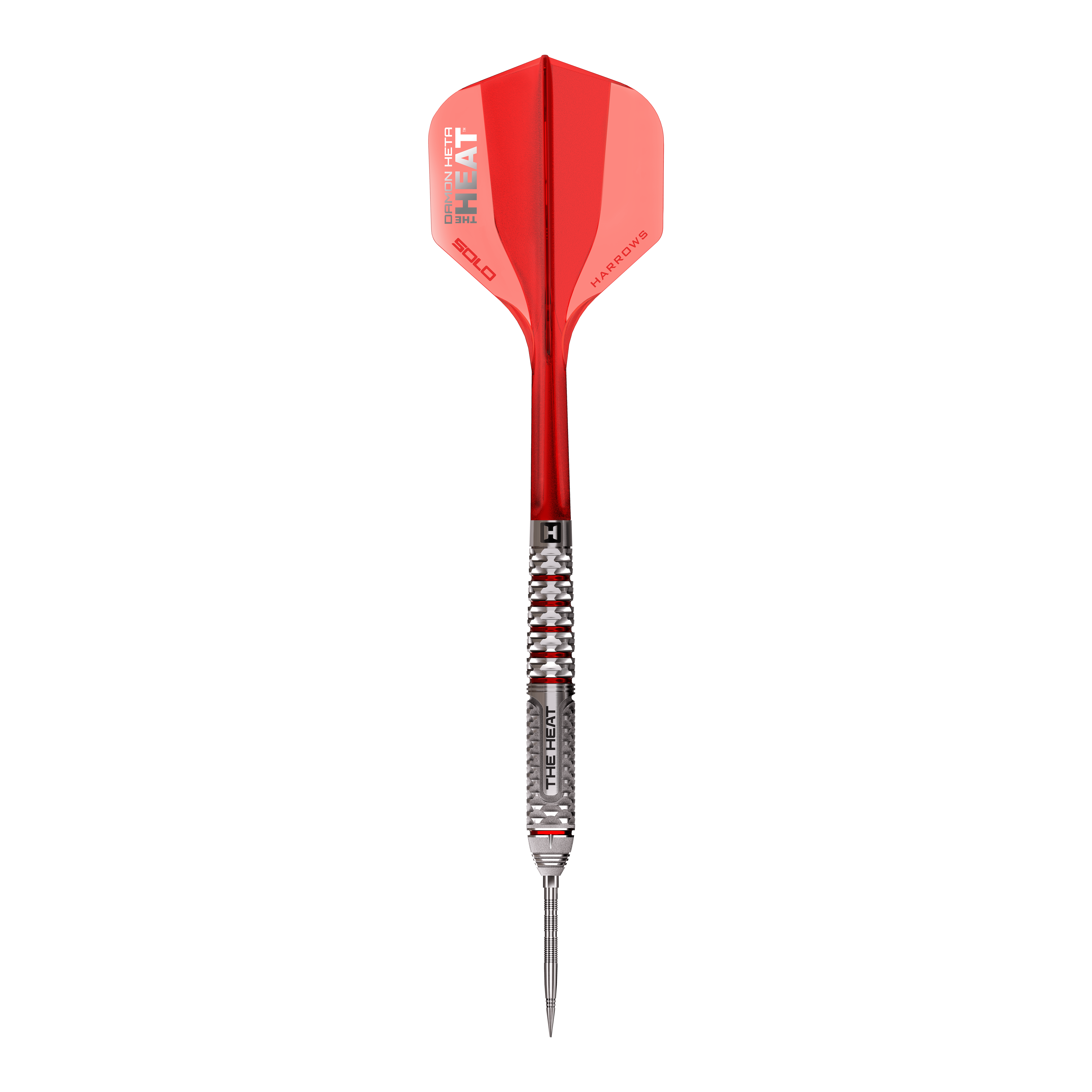 Ein einzelner Steeldart aus der Damon Heta GEO QuickPoint Serie. Das Design ist funktional und sportlich.