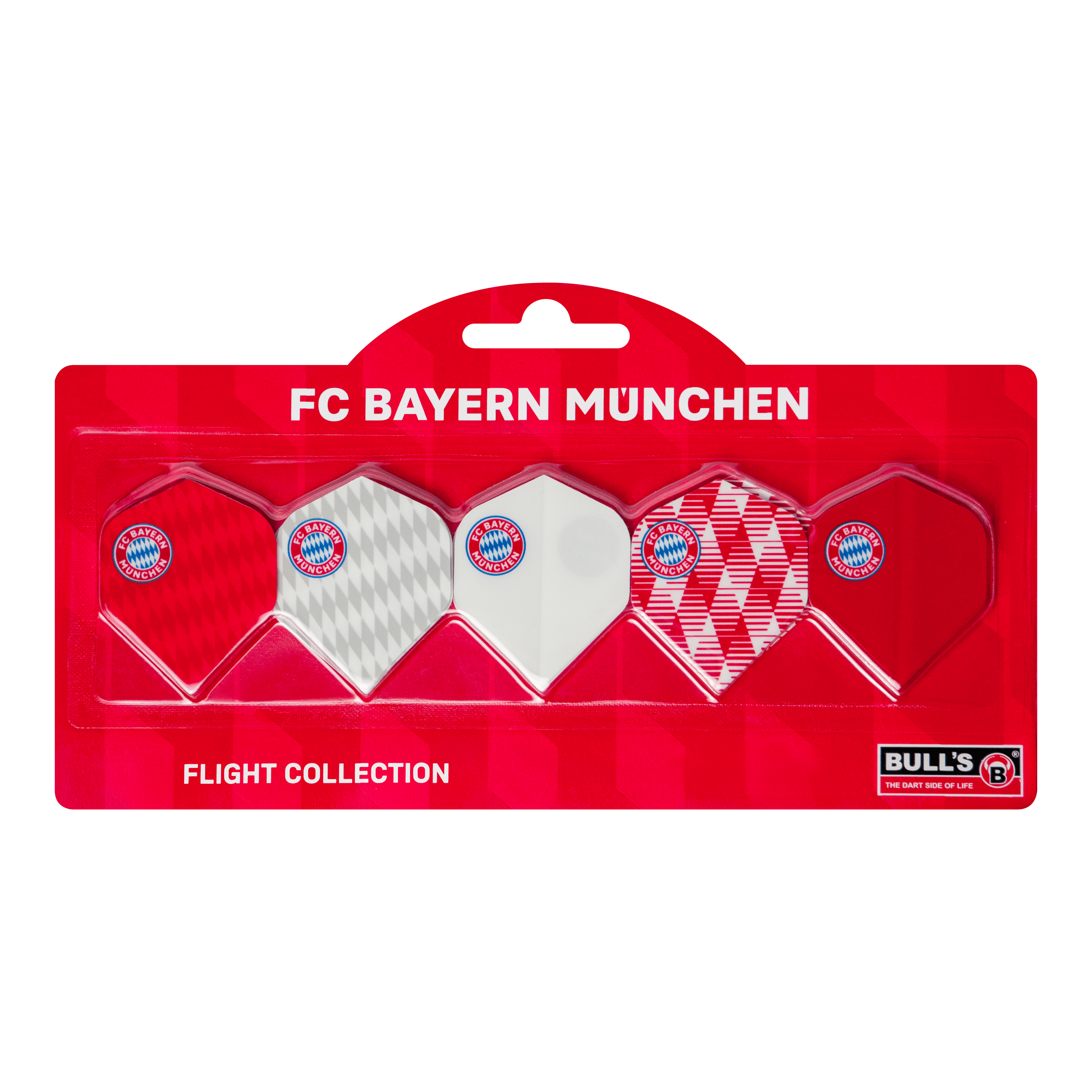 Bulls FC Bayern Munich Flight Collection - 5 sets Abgebildet ist die Bulls FC Bayern München Flight Collection - 5 Satz. Die Flights sind speziell für Darts im FC Bayern München-Design.