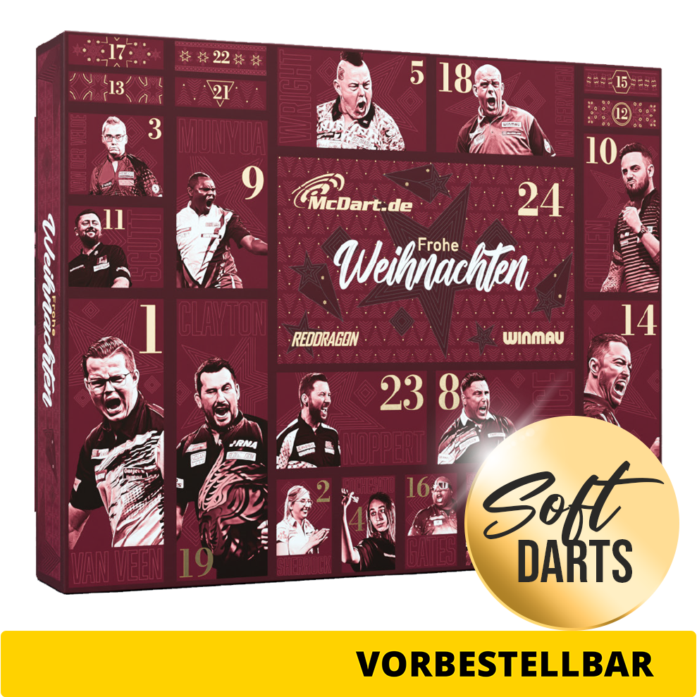 McDart Premium Advent Calendar 2026 for Soft Dart Players Abgebildet ist der McDart Premium Adventskalender 2026 für Softdart-Spieler. Dieser Adventskalender richtet sich an Softdart-Fans.