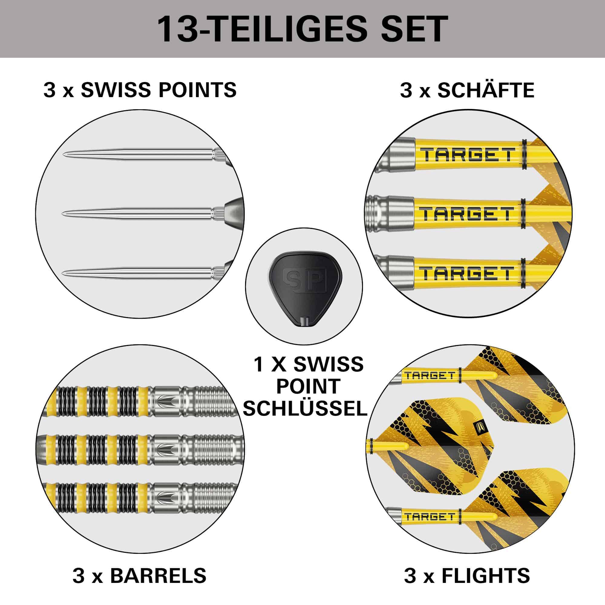 Target Buzz 01 Swiss Points steel darts Abgebildet sind die Target Buzz 01 Swiss Points Steeldarts. Diese Darts überzeugen durch ihr modernes Design.