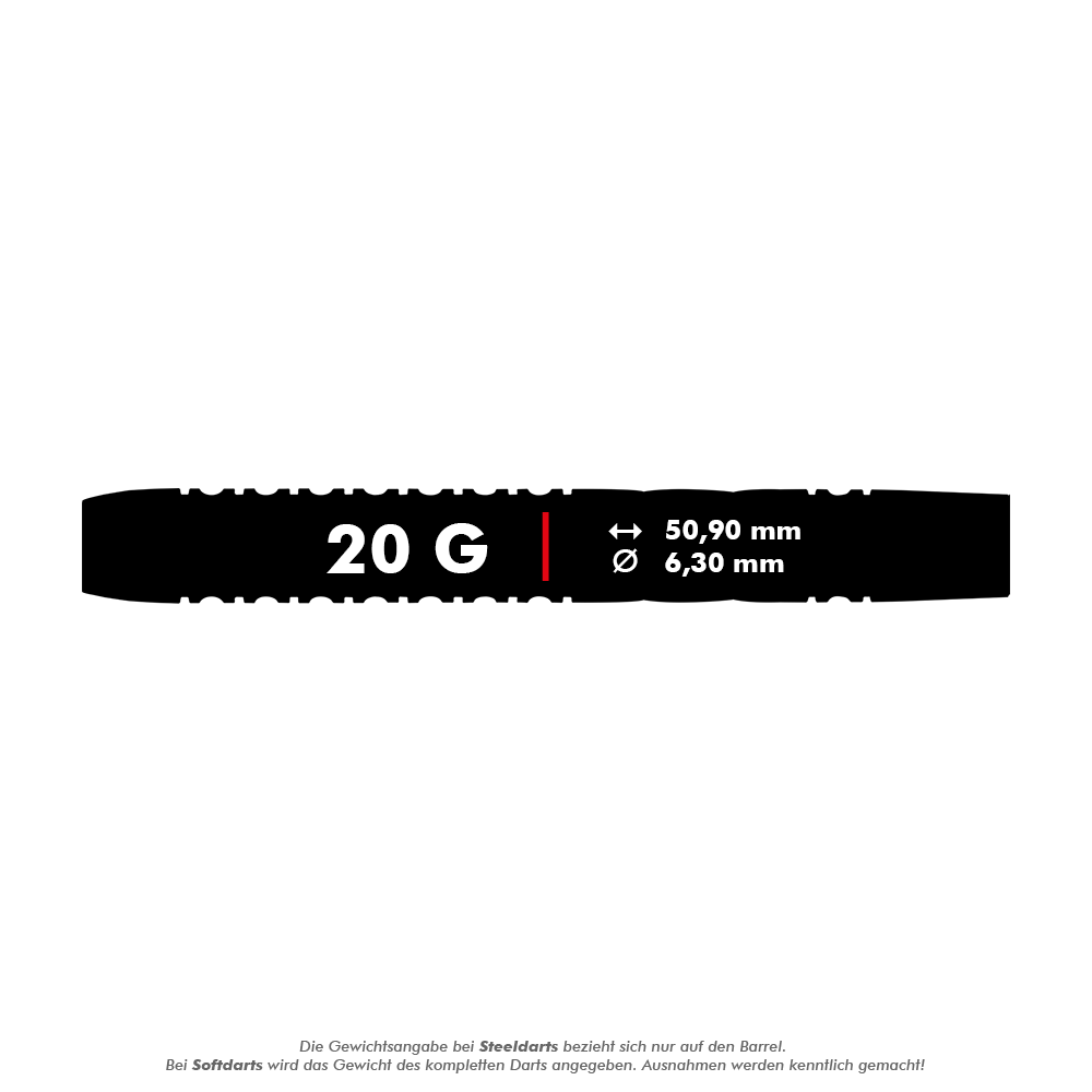 RD2471_Red_Dragon_Gerwyn_Price_Thunderbolt_Softdarts_5_20gV5Da1X7jiv3N6 Das Bild zeigt die Produktinformationen der Red Dragon Gerwyn Price Thunderbolt Softdarts mit 20 Gramm. Die Darts haben eine Länge von 50,90 mm und einen Durchmesser von 6,30 mm.