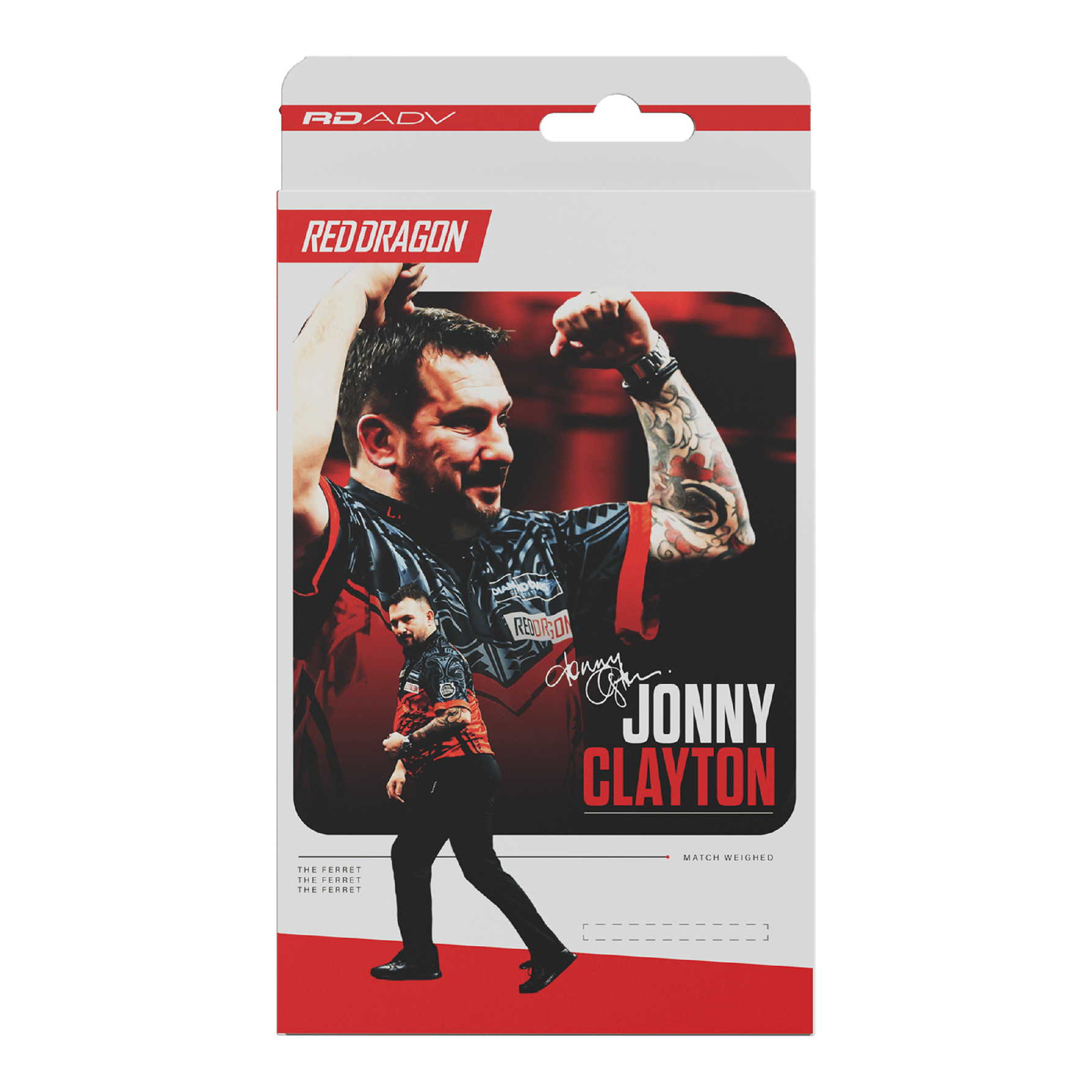 Das Bild zeigt die Red Dragon Jonny Clayton RD-ADV Softdarts - 18g. Ein Softdart ist aus einer leicht anderen Perspektive zu sehen.