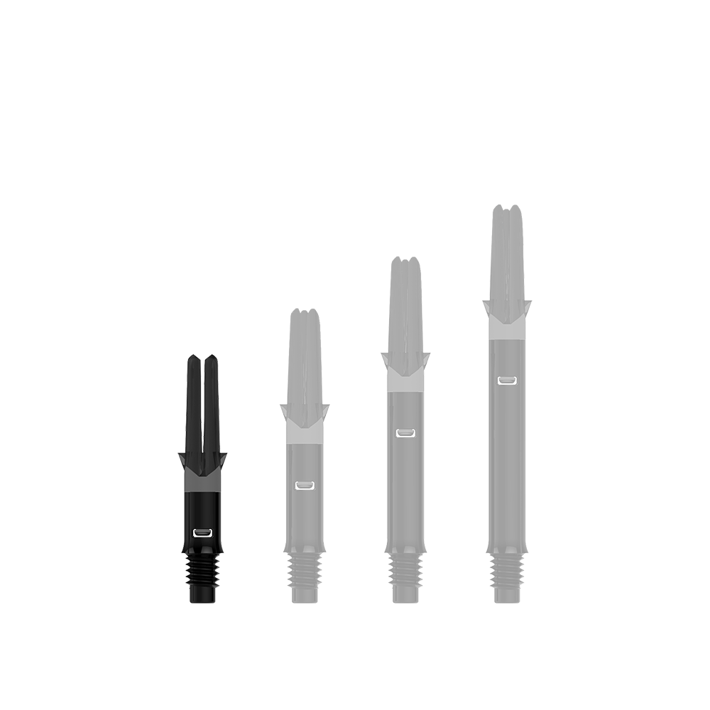 Zu sehen ist ein einzelner, schwarzer Dartshaft ohne Kappen in gerader Ausführung. Die Datei heißt L-Style_L-Shafts_Silent_Straight_Schwarz_OhneKappen_26mm_1.