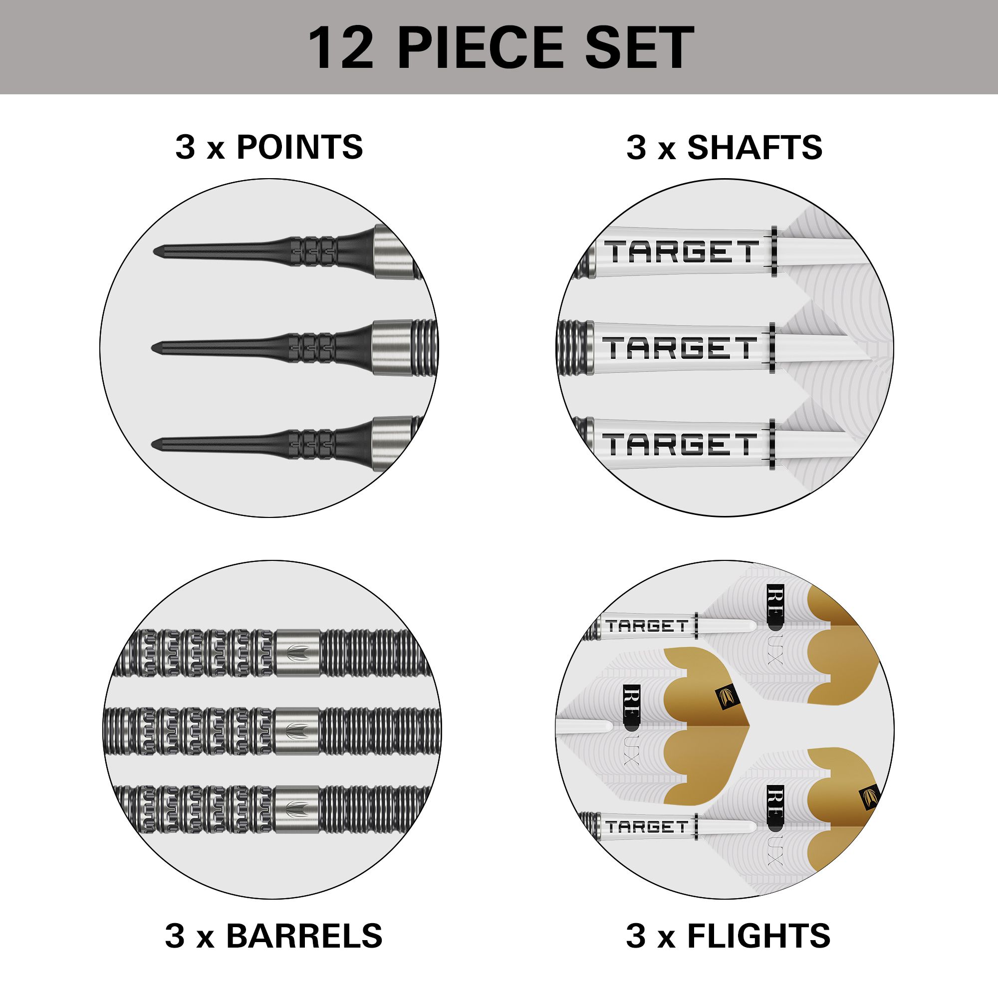 Target Redux 10 soft darts - 18g Das Bild zeigt Target Redux 10 Softdarts - 18g. Die Softdarts sind von der Seite dargestellt.