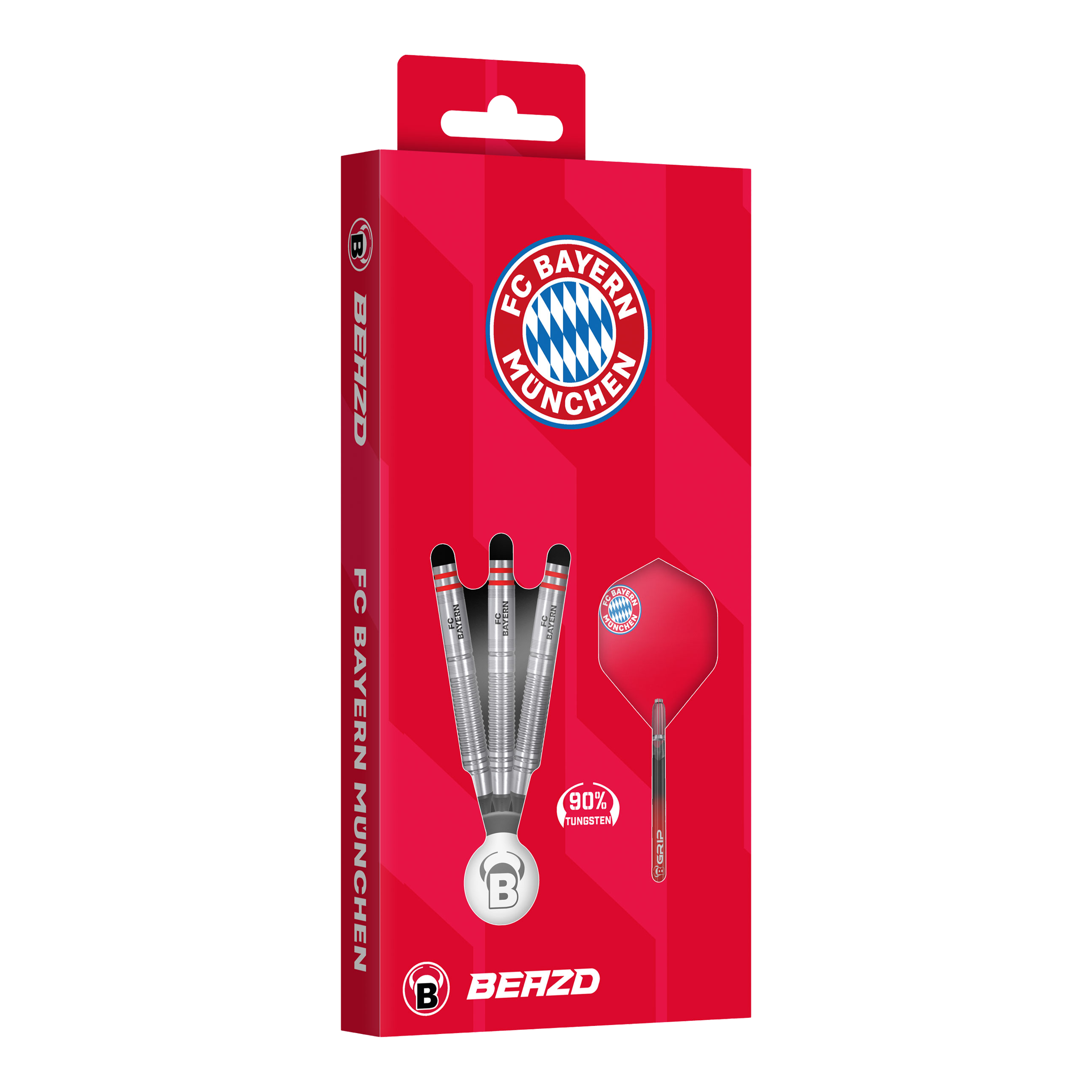 Beazd FC Bayern Munich Tungsten Soft Darts - 18g Beazd FC Bayern München Tungsten Softdarts – 18g als Set sichtbar. Die Darts sind mit Aufdruck und typischer Form dargestellt.