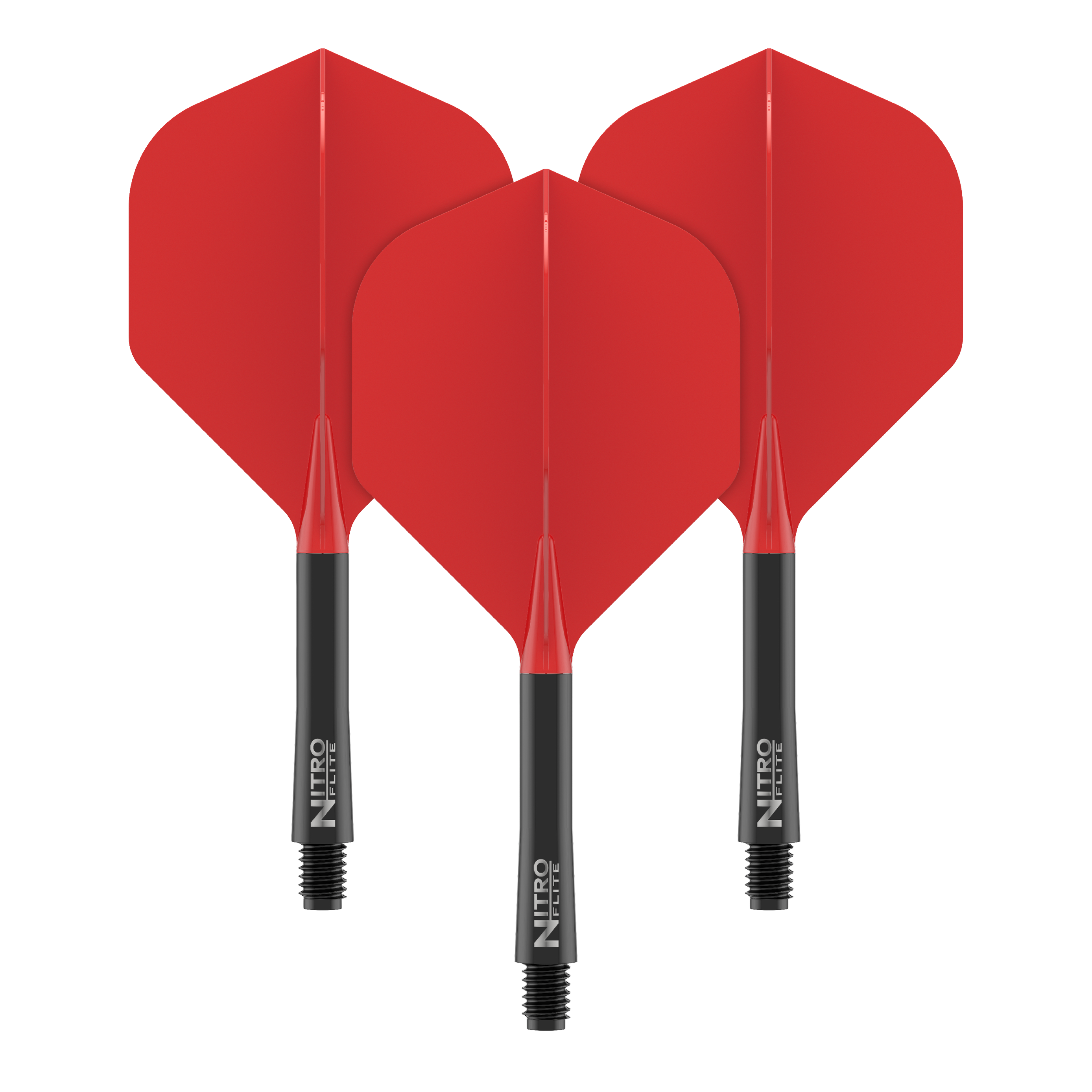 Zu sehen ist ein Bild mit dem Dateinamen X1065_Red_Dragon_Nitro_Flite_Schwarz_Rot_No2_Flights_Medium_34mm_2_(1). Das Bild stellt ein schwarzes und rotes Dart-Flight dar.