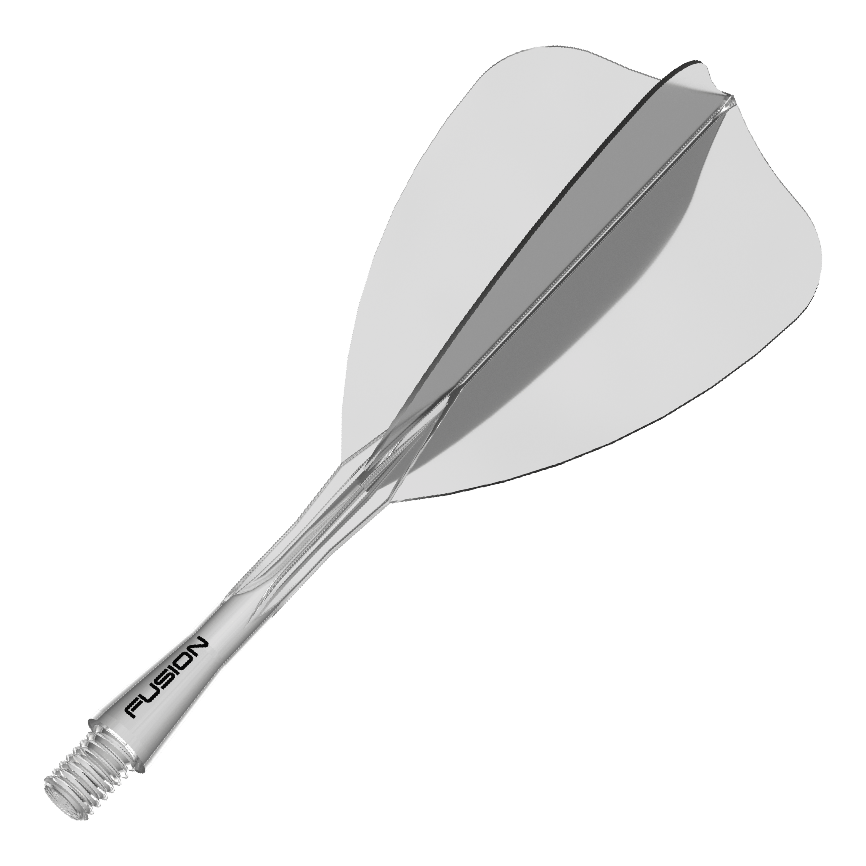 Winmau Fusion Flight Shaft System Arrow Clear Das Bild zeigt ein Dartzubehör, wahrscheinlich einen transparenten Shaft oder Flight. Der Dateiname weist auf 'Winmau Fusion Flight Shaft System Arrow Clear 28mm 1' hin.