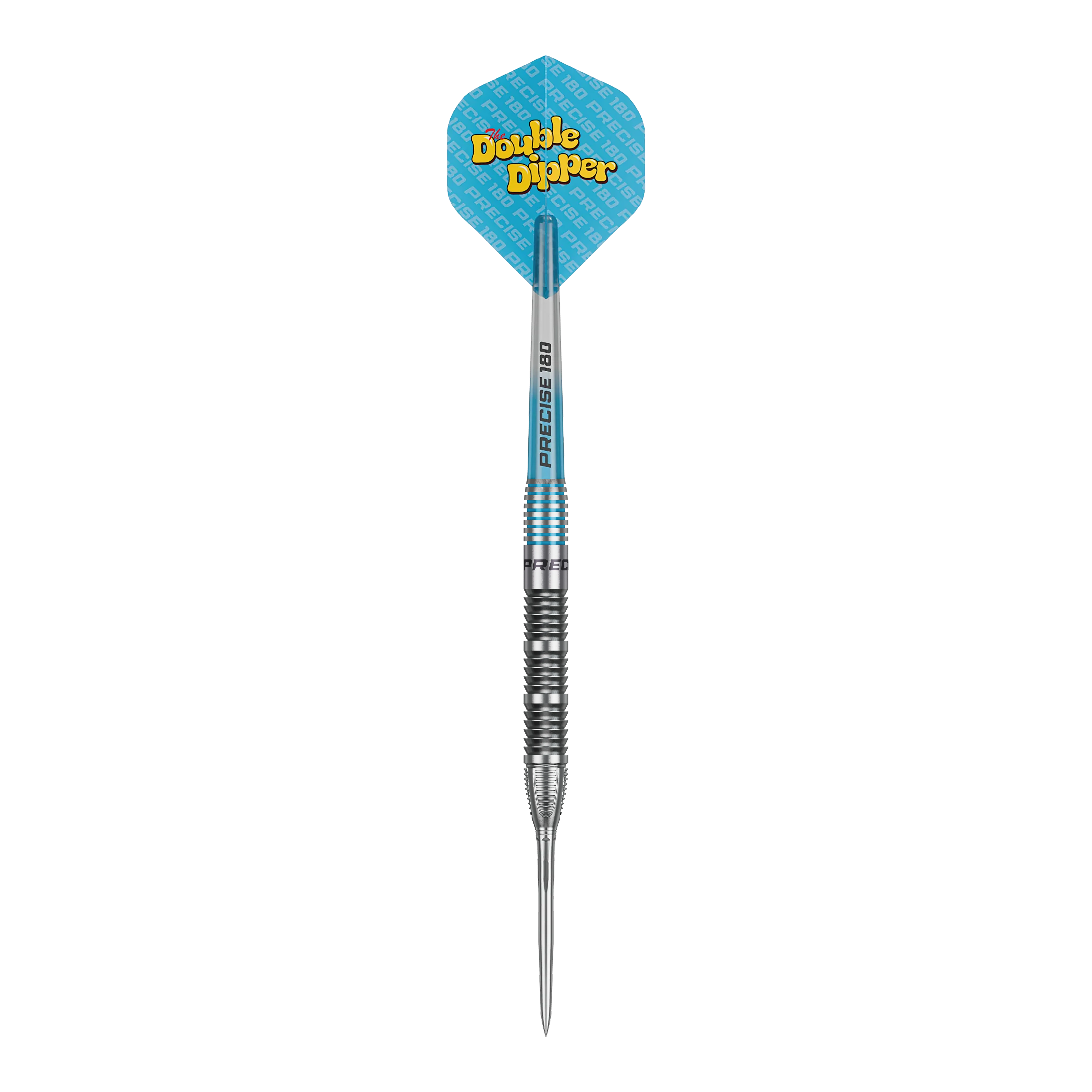 Dies ist ein Bild der Precise 180 Bela Schugmann Double Dipper V1 Steeldarts. Die Steeldarts sind für präzises Dartspiel gestaltet.