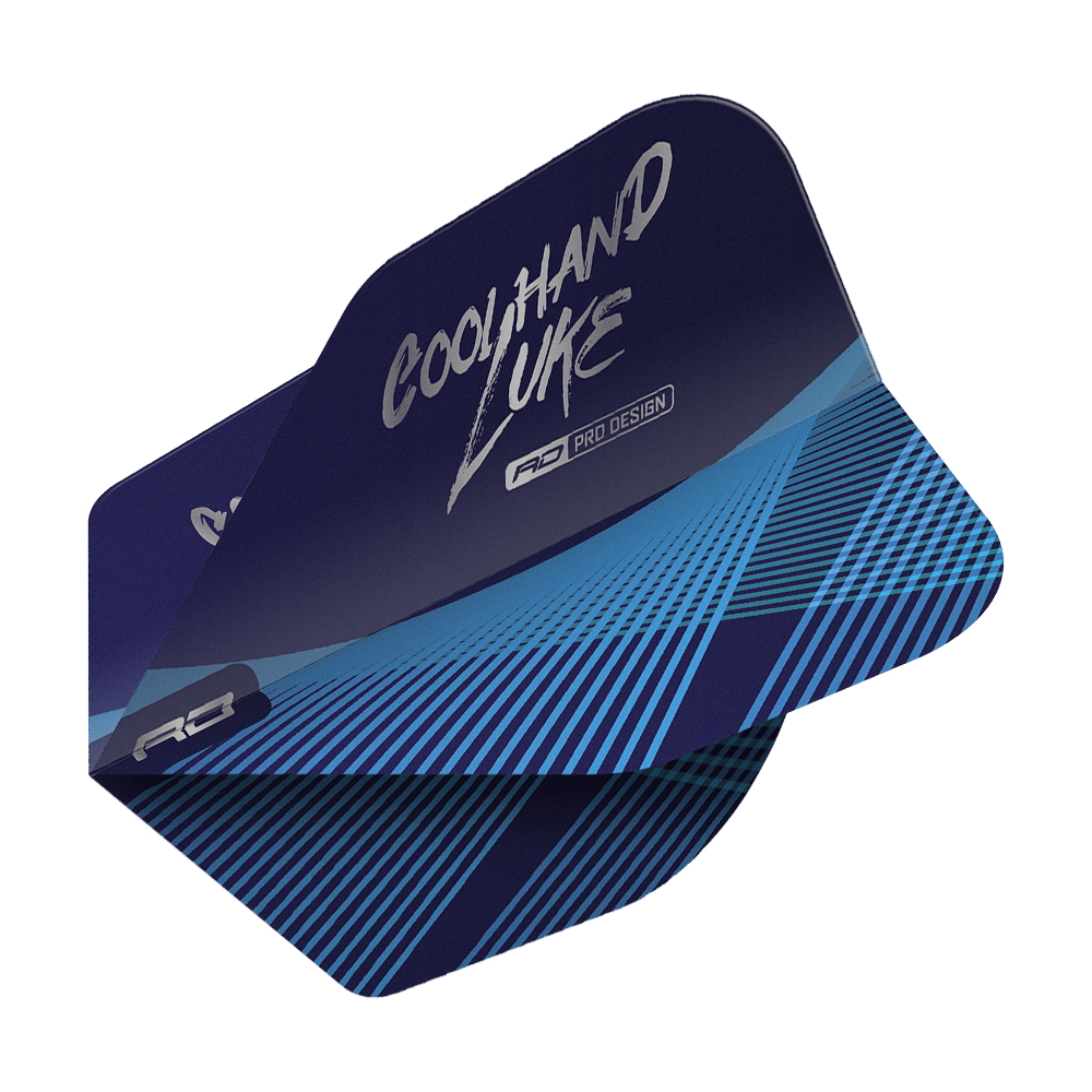 Red Dragon Luke Humphries Coolhand Blue Silver No6 Flights Das Bild zeigt die "Red Dragon Luke Humphries Coolhand Blue Silver No6 Flights" für Dartpfeile. Die Flights sind dunkelblau mit silberner und blauer Schrift und Linien gestaltet.