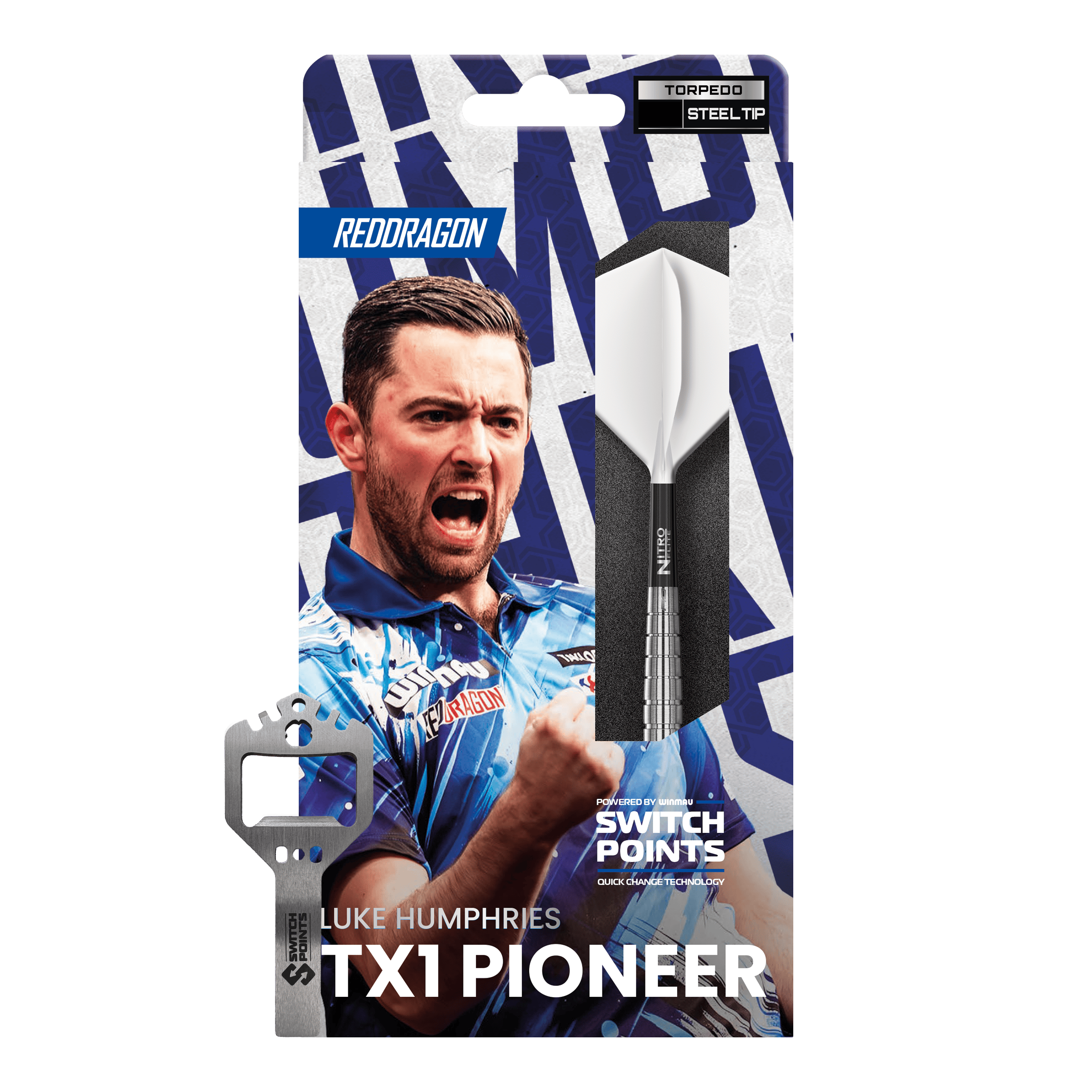 Red Dragon Luke Humphries TX1 Pioneer Switch Point Steel Darts Gezeigt werden die Red Dragon Luke Humphries TX1 Pioneer Switch Point Steeldarts. Das Produkt ist für anspruchsvolle Dartspieler gedacht.