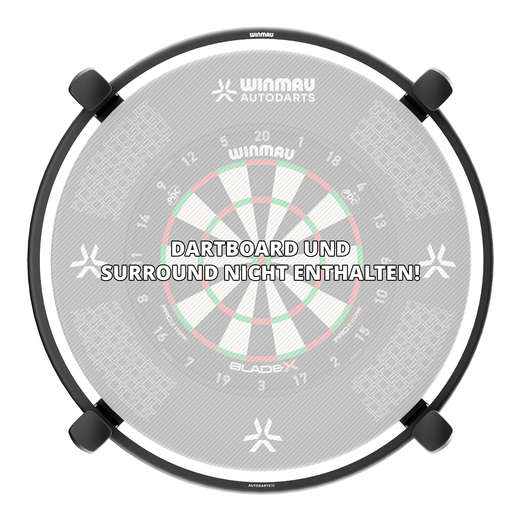 Hier sieht man das Winmau Autodarts X Autoscoring-System. Das innovative System speichert und analysiert Dartscores automatisch.