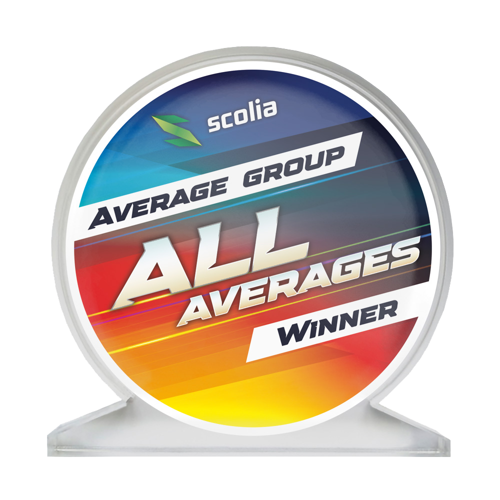 Scolia Acrylic Glass Trophy - Winner Das Bild zeigt einen Acrylglas-Pokal für alle Durchschnitte, genannt AllAverages. Er kann für verschiedene Kategorien im Dartsport vergeben werden.