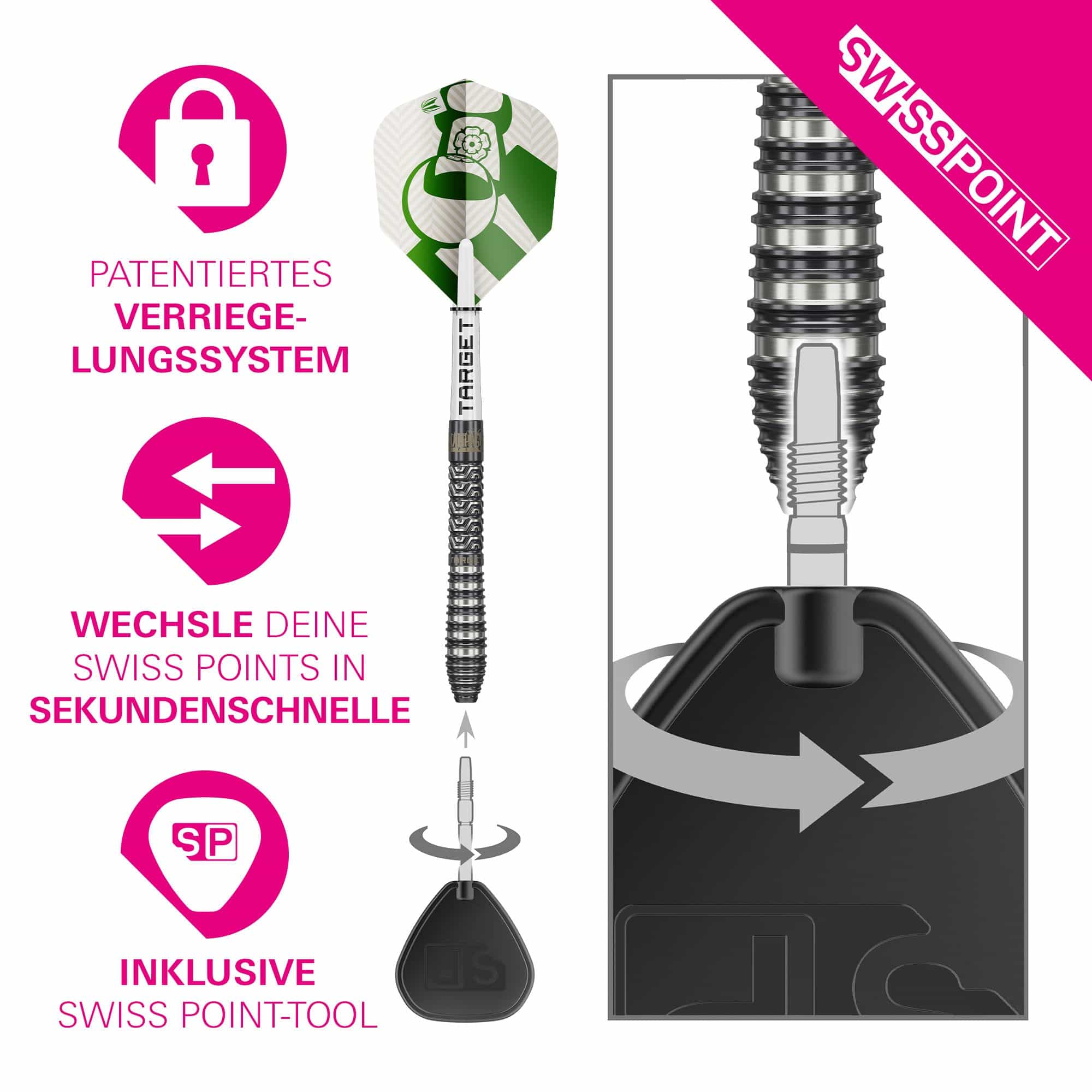 Target Charlie Manby Swiss Points steel darts Abgebildet sind die Target Charlie Manby Swiss Points Steeldarts. Diese Darts zeichnen sich durch ihre hochwertige Verarbeitung aus.
