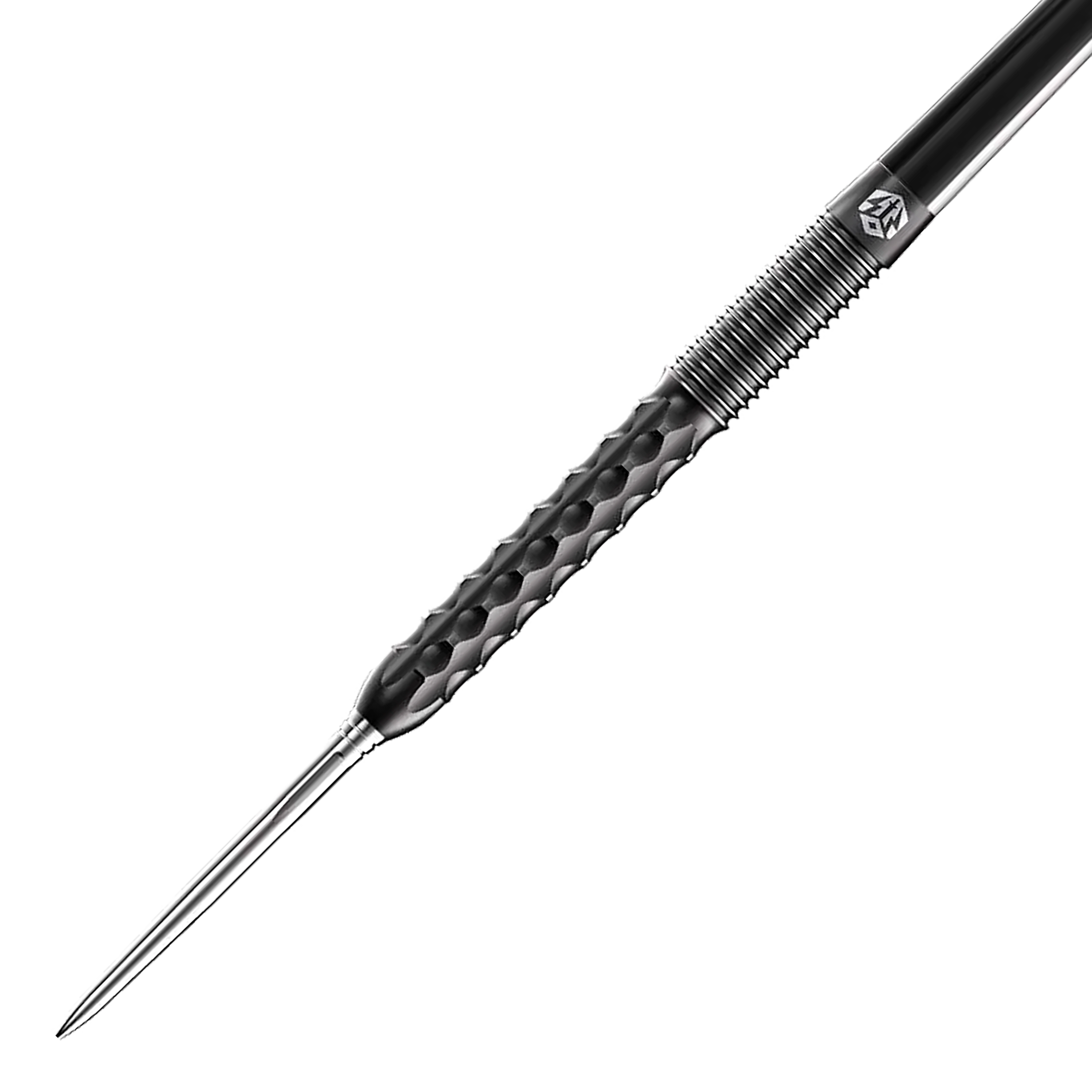 Das Bild zeigt einen Caliburn Sword S1 Steeldart. Der Dartpfeil hat eine silberne Spitze und einen schwarz strukturierten Griff.