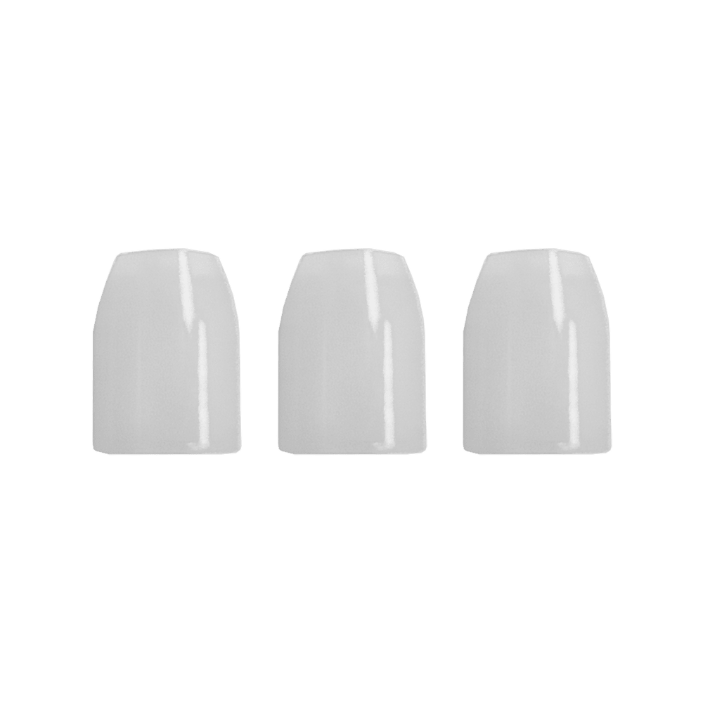 LSF9_L-Style_Champagne-Ringe_Transparent_2 Das Bild zeigt drei nebeneinander stehende, glänzende, champagnerfarbene Nägel. Der Hintergrund ist transparent.