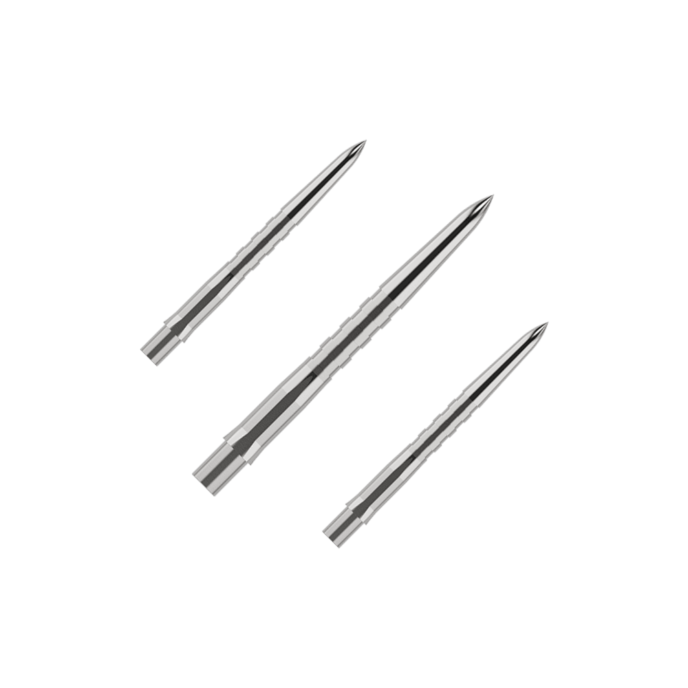 Mission Caliburn EVO Dart Tips - Grooved - Silver Das Bild zeigt die Mission Caliburn EVO Dartspitzen - Grooved - Silber - X 2981. Dies sind strukturierte Dartspitzen für Steeldarts.