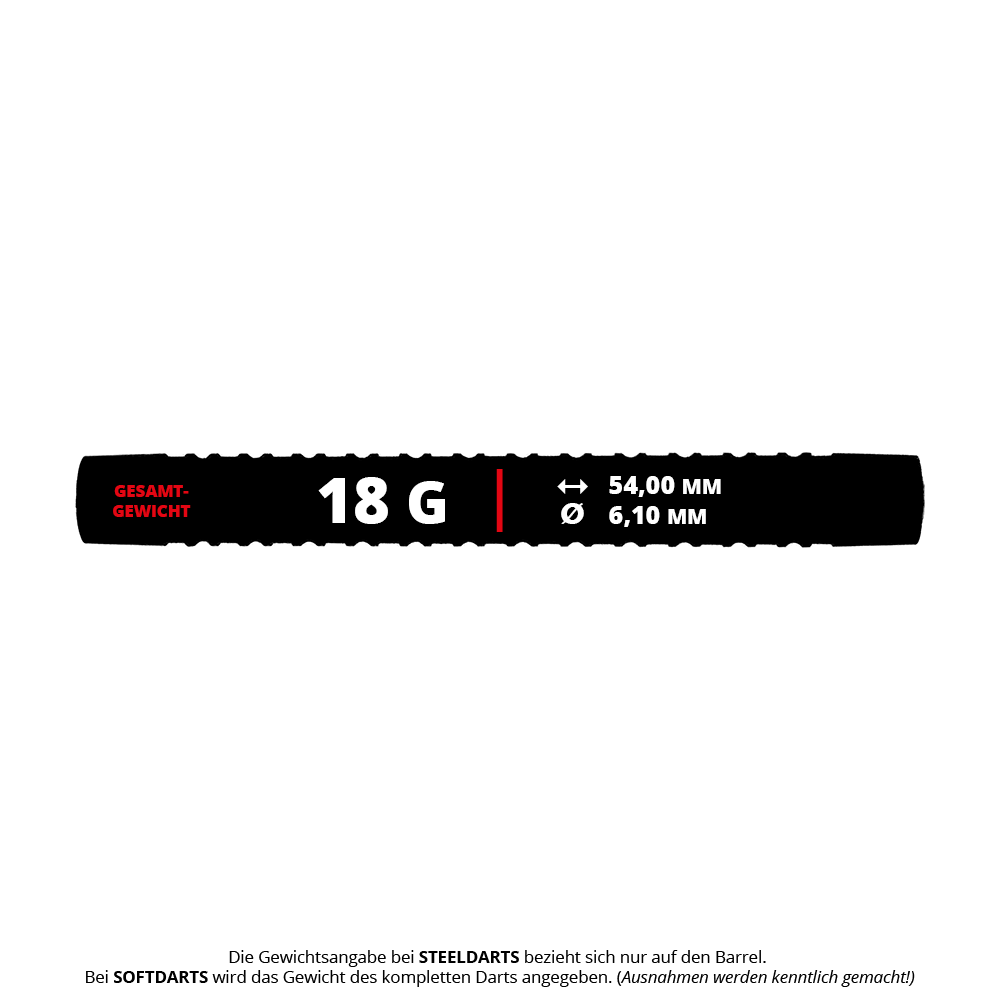 Hier sieht man einen McDart Double Ring Softdart Barrels - 18g. Das Barrel besitzt eine doppelte Ringstruktur.