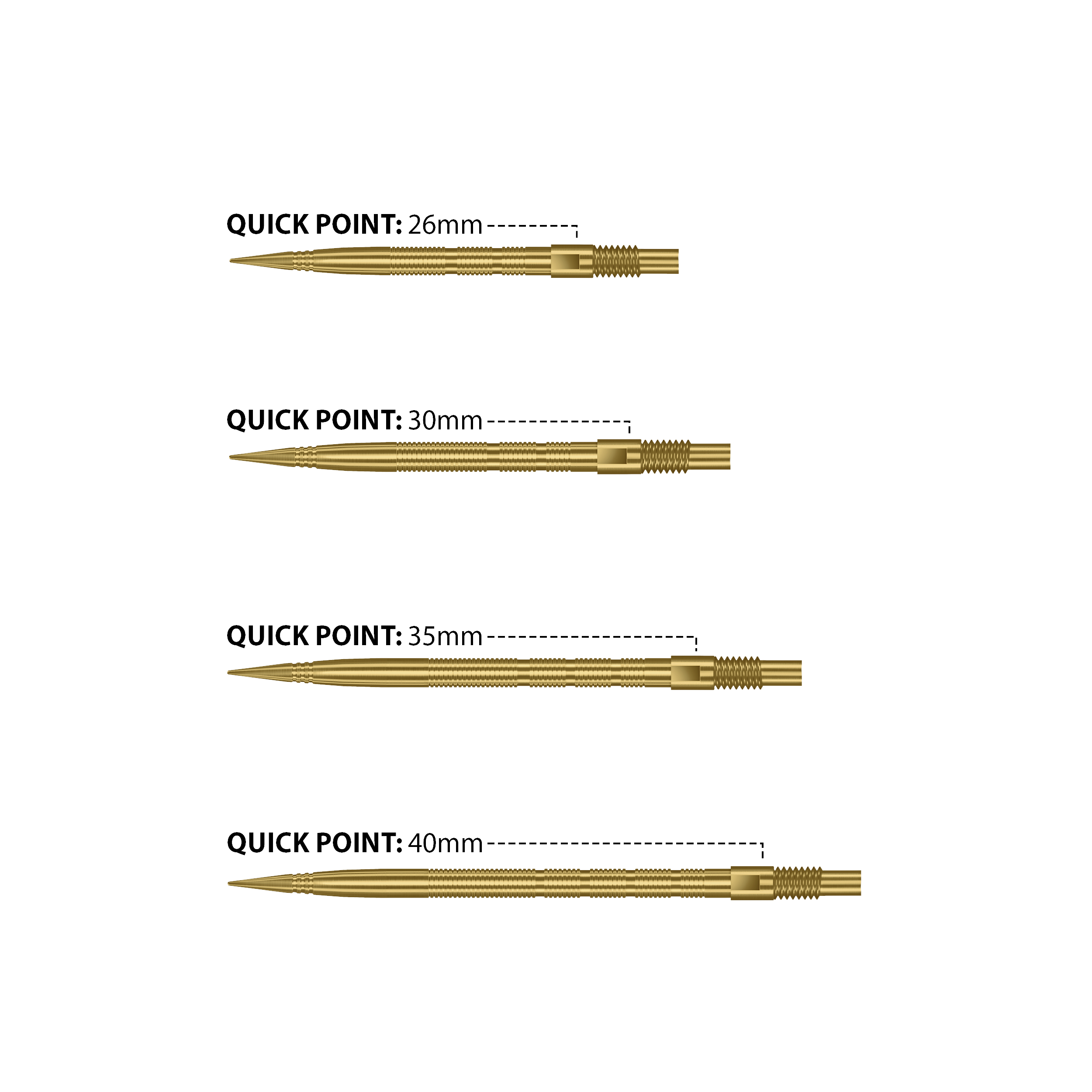 Das Bild zeigt Harrows Quick Point Micro Ridge Dartspitzen in Gold. Die goldene Farbe verleiht ihnen ein auffälliges Aussehen.
