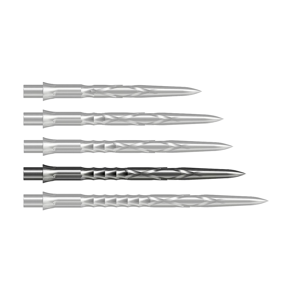 Auf dem Bild ist eine Caliburn Evo System Steeldartspitze HAN G2 in Silber und 36 mm Länge zu sehen. Sie ist speziell für Steeldarts geeignet.