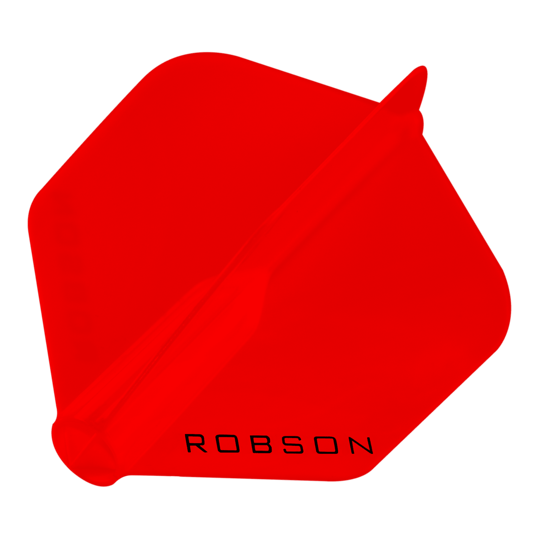 Robson Plus Standard Flights Das Bild zeigt ein rotes Dart-Flight mit der Aufschrift "ROBSON". Die Form ist sechseckig und das Flight ist vollständig in Rot gehalten.