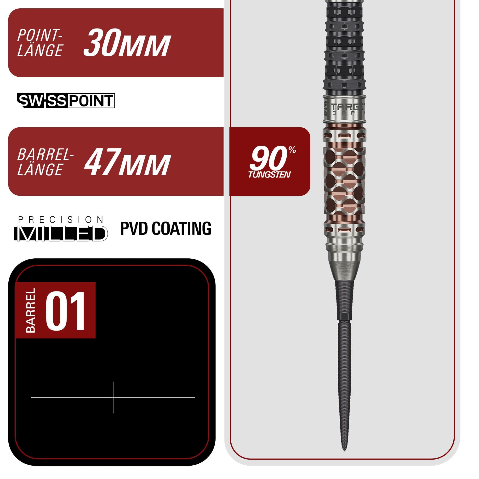 Target Japan Charis GEN6 Swiss Point Steel Darts - 23g Hier sieht man die Target Japan Charis GEN6 Swiss Point Steeldarts mit 23g Gewicht. Das Produkt besticht durch sein modernes und funktionales Design.