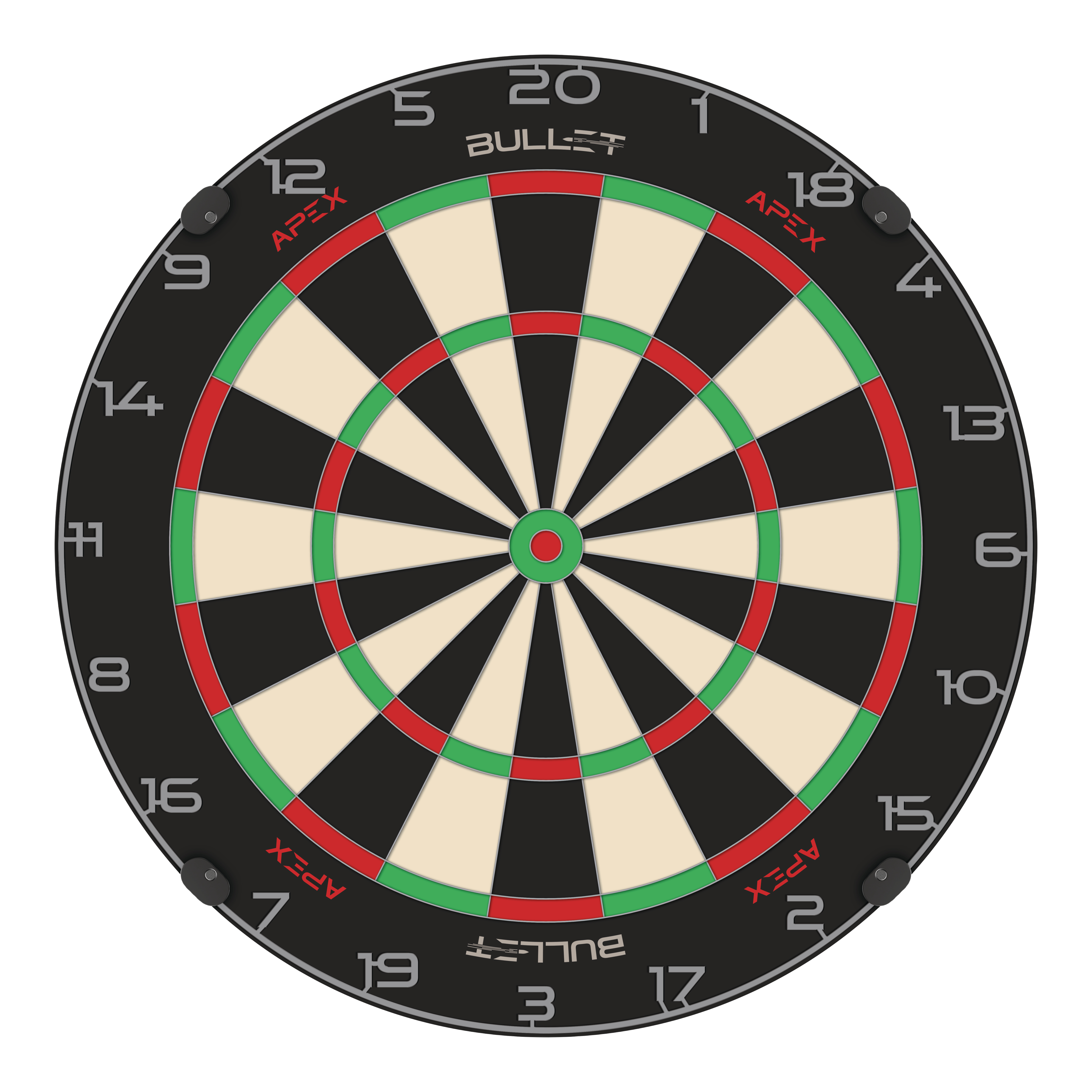 Bullet Apex steel dartboard Abgebildet ist das Bullet Apex Steeldartboard. Das Produkt wird deutlich dargestellt.