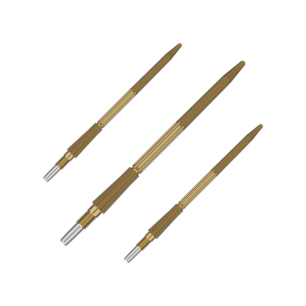 Target Elysian Archetype 43 Swiss Point Steel Dart Tips - Gold Dieses Bild zeigt Dartspitzen in Gold, 42 mm lang, aus der Target Elysian Archetype 43 SwissPoint Serie. Die Dartspitzen sind einzeln dargestellt.