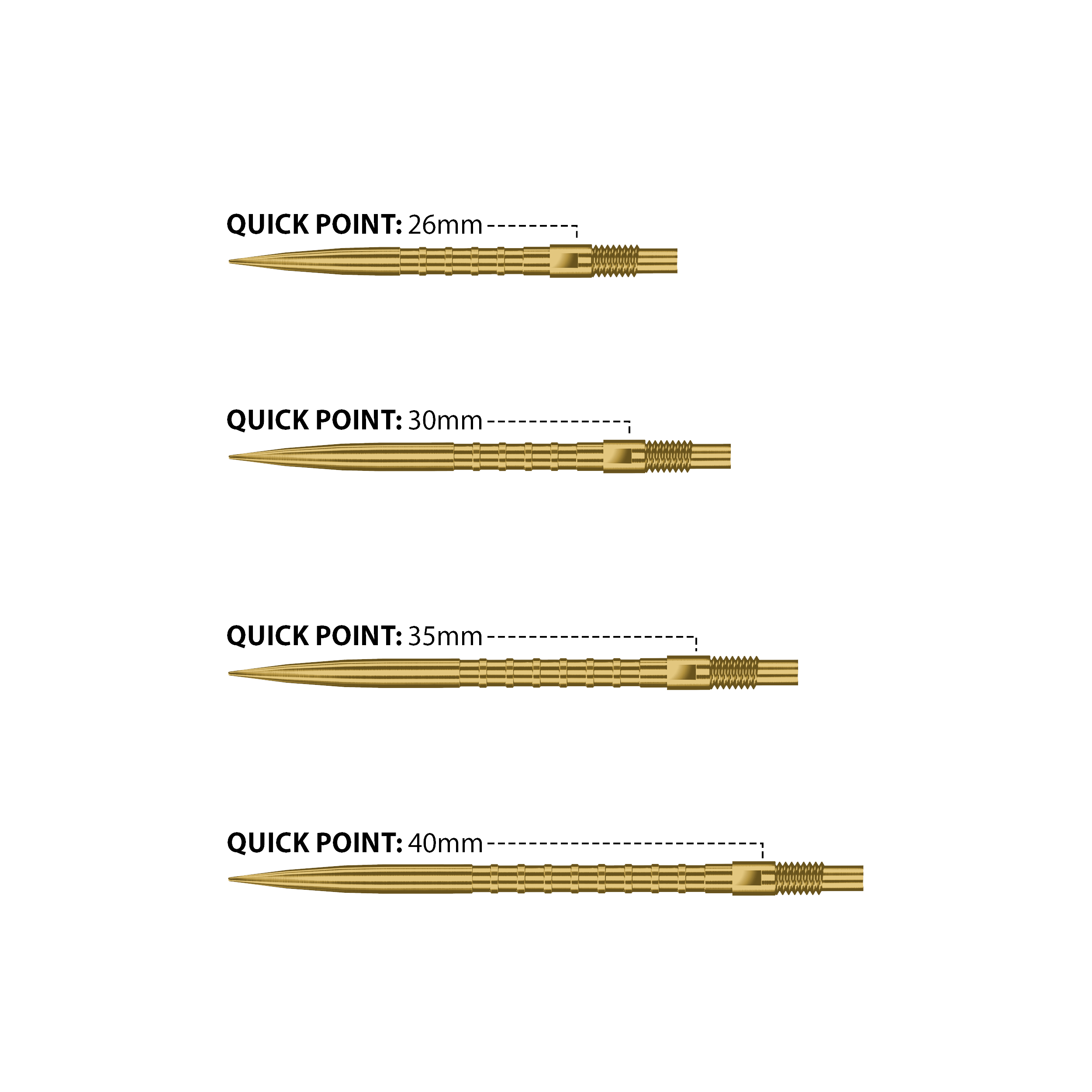 Harrows Quick Point Heavy Metal Dart Tips - Gold Abgebildet sind Harrows Quick Point Heavy Metal Dartspitzen in Gold. Sie zeichnen sich durch ihre goldene Farbe und hohe Qualität aus.