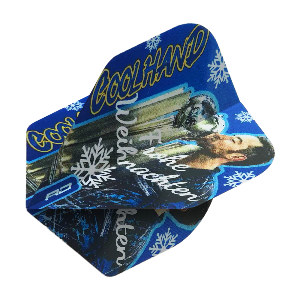 Abgebildet ist das Produkt WF-16_Red_Dragon_Luke_Humphries_Frohe_Weihnachten_Standard_Flights_2. Dies sind Dart-Flights im Standard-Design mit einem Weihnachtsgruß.