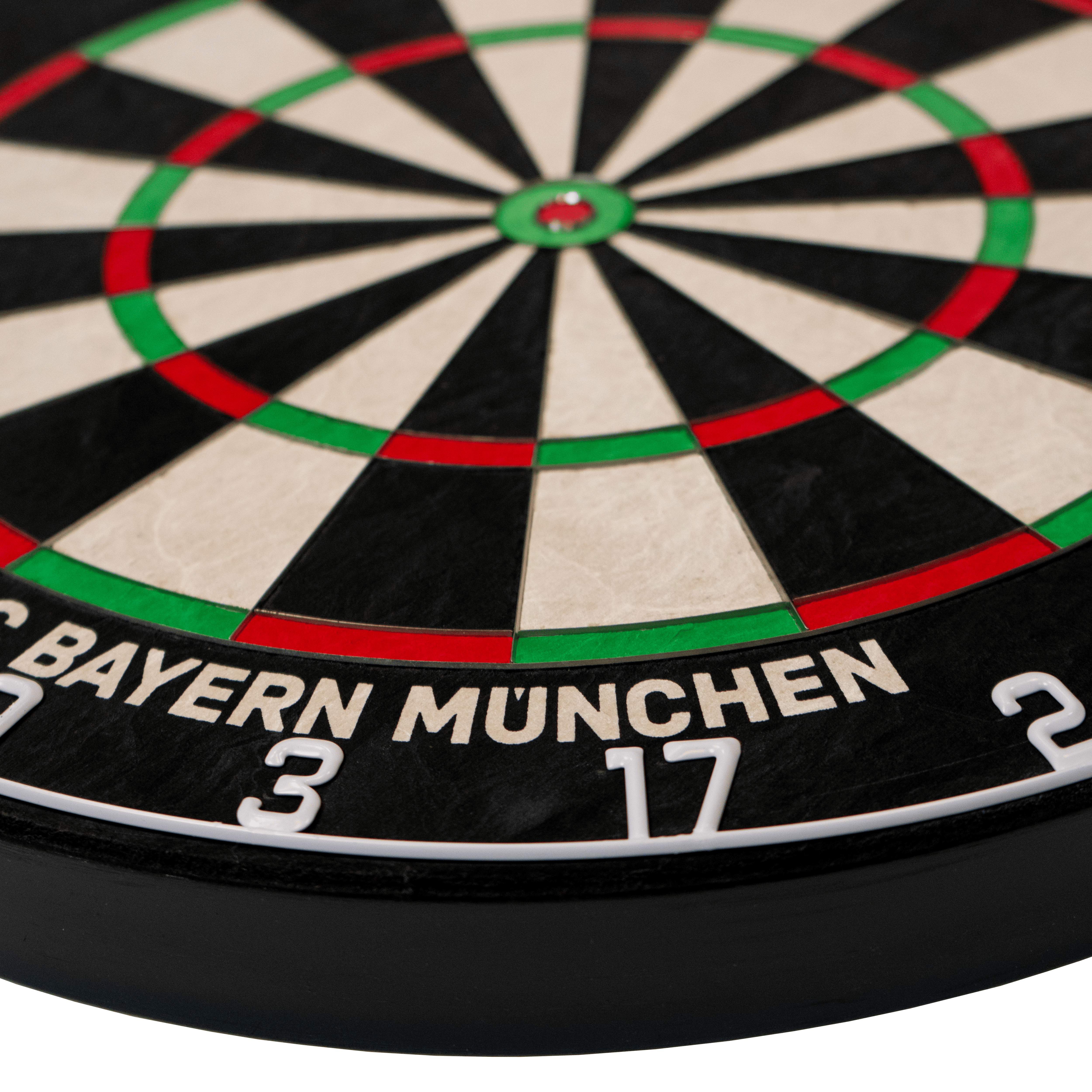 Bulls FC Bayern Munich Bristle steel dartboard Das Bild zeigt das Bulls FC Bayern München Bristle Steeldartboard. Es handelt sich um eine Scheibe zum Dartspielen mit dem Logo des FC Bayern München.