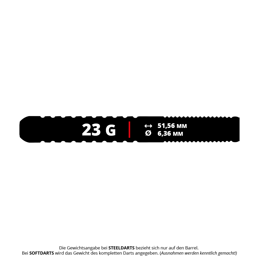 Red Dragon Bullhitters V1 Steeldarts - 23g Red Dragon Bullhitters V1 Steeldarts - 23g, dargestellt auf dem Bild. Der Dartpfeil wiegt 23 Gramm und eignet sich für Steeldartspiele.