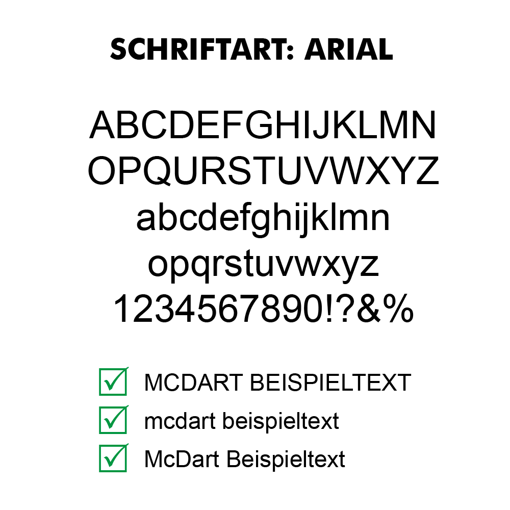 Flightdruck_Schriftart_ArialK5wBmVau0zuWE Das Bild zeigt eine Beschreibung für das Produkt „4-Seitig Bedruckte Flights - Wunschtext - MDX“. Es werden die Vorteile des Produkts hervorgehoben, darunter schneller Versand, attraktive Preise und hochwertige Qualität.