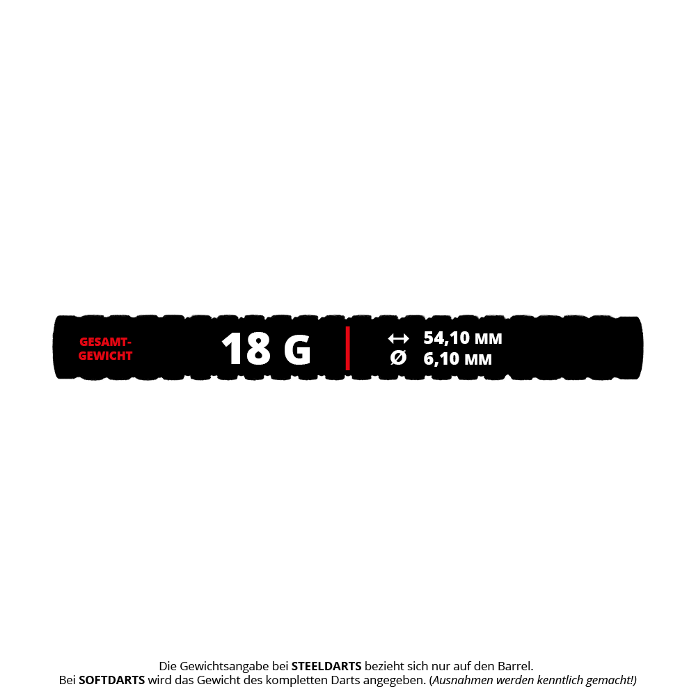 Abgebildet sind die McDart Black Ring Knurled Softdart Barrels - 18g. Diese Dart-Barrels haben eine schwarze Farbe und eine gerändelte Struktur.