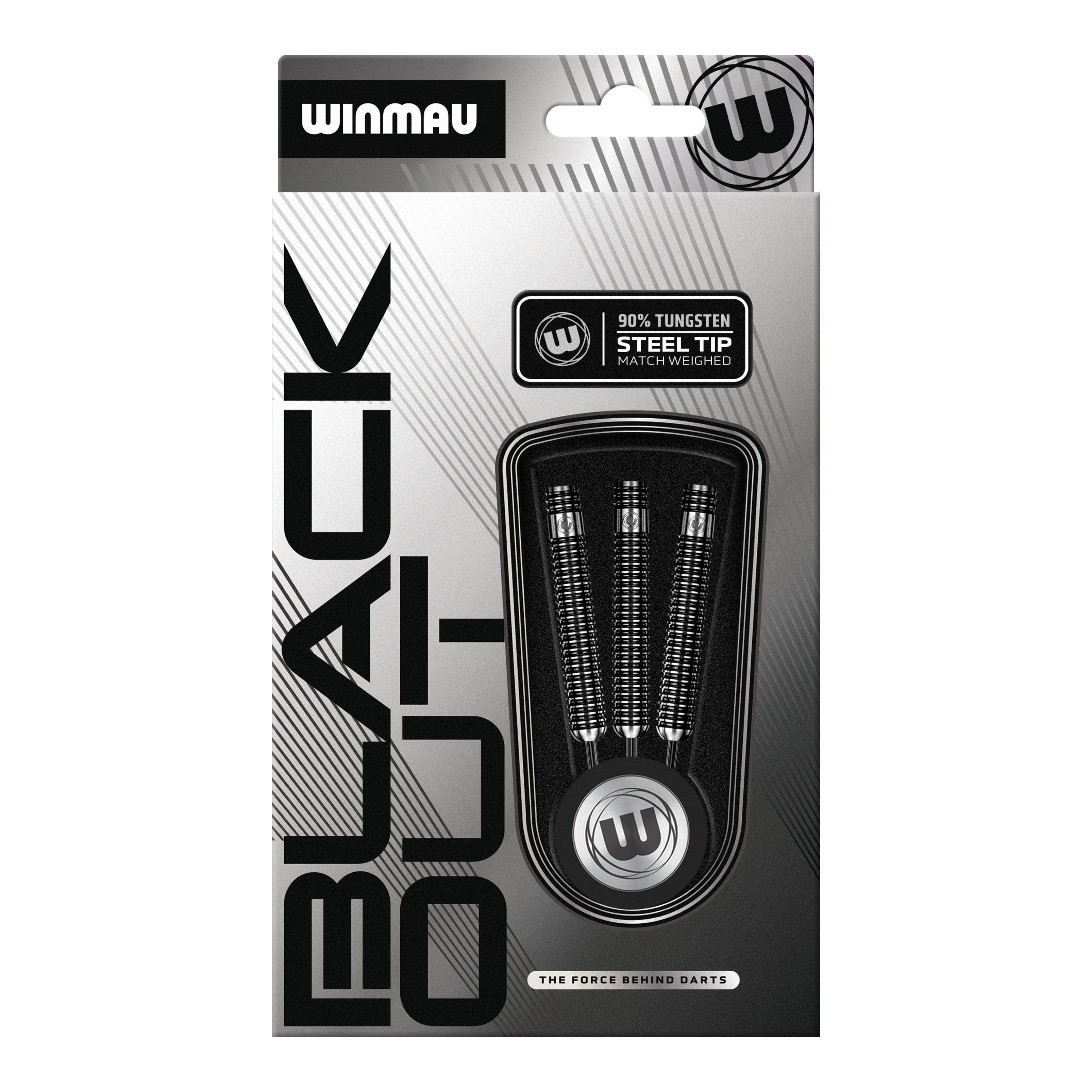 Das Bild zeigt die Winmau Blackout Variante 1 Steeldarts. Diese Steeldarts sind aus Tungsten gefertigt und für Präzision entwickelt.