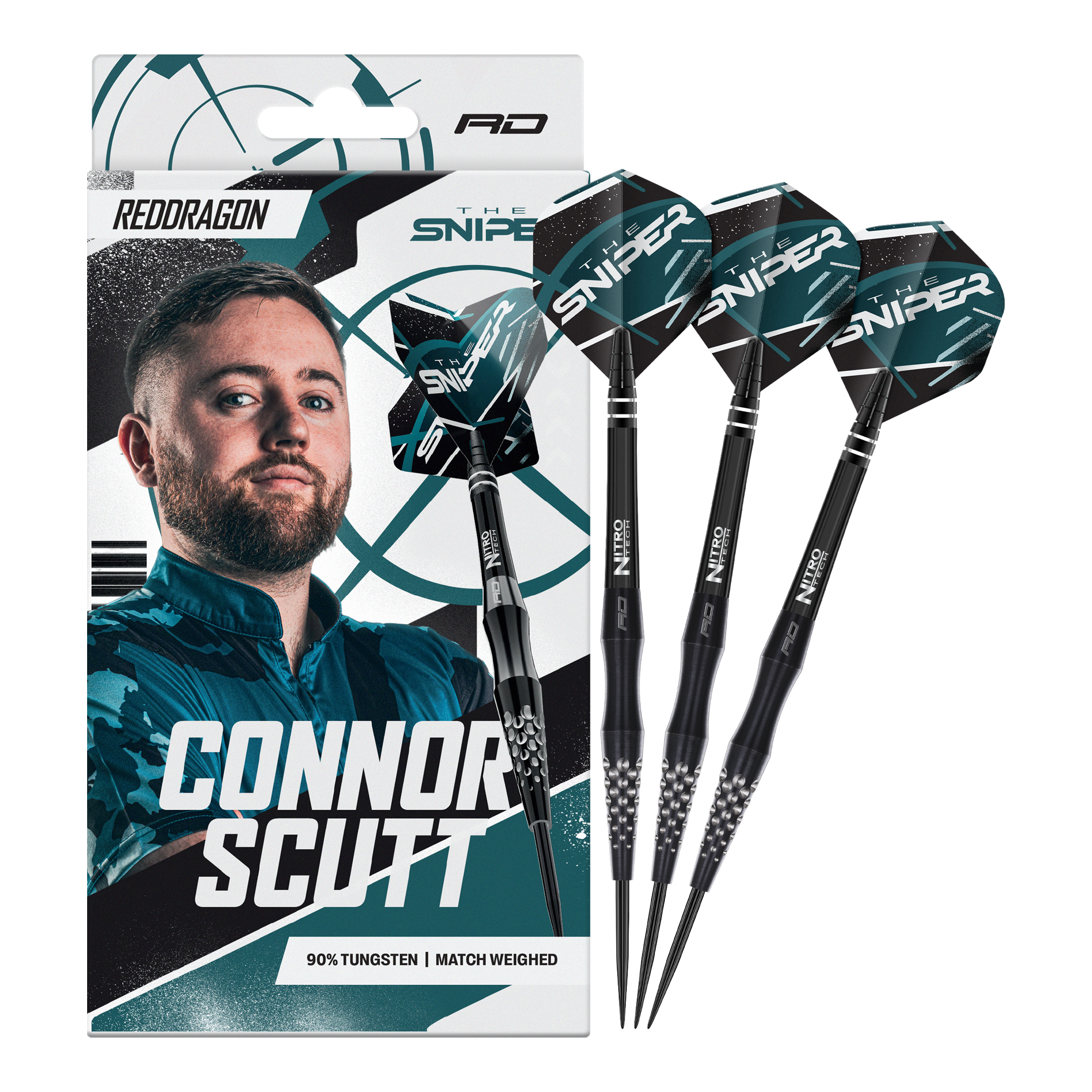 Das Foto präsentiert Red Dragon Connor Scutt The Sniper Steeldarts - 22g. Diese Darts sind ideal für ambitionierte Dartspieler.